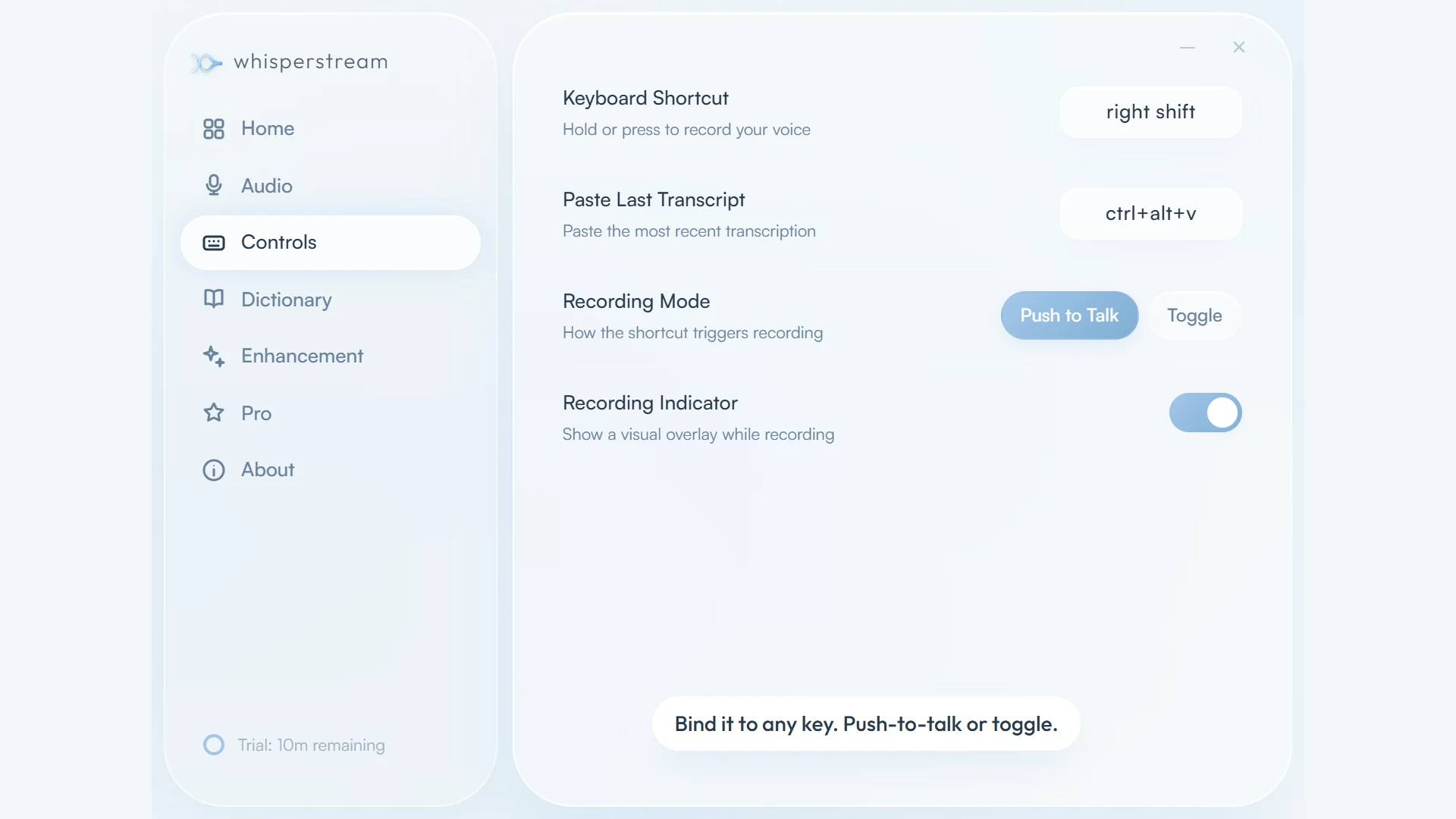 Whisperstream settings and custom word replacements