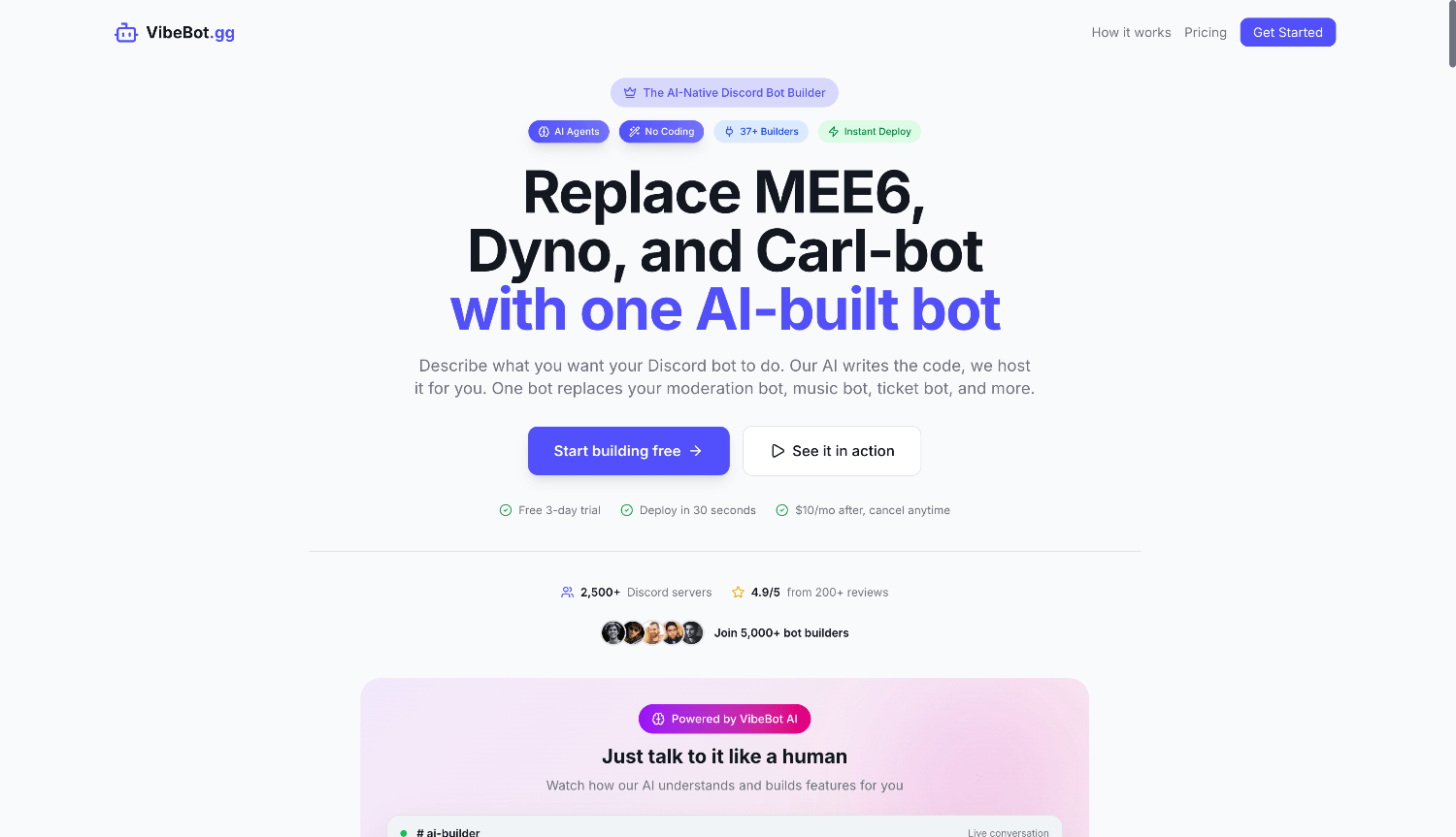 VibeBot AI Discord bot builder