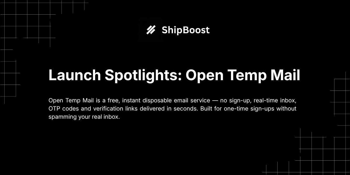 Open Temp Mail disposable email service — Launch Spotlight cover