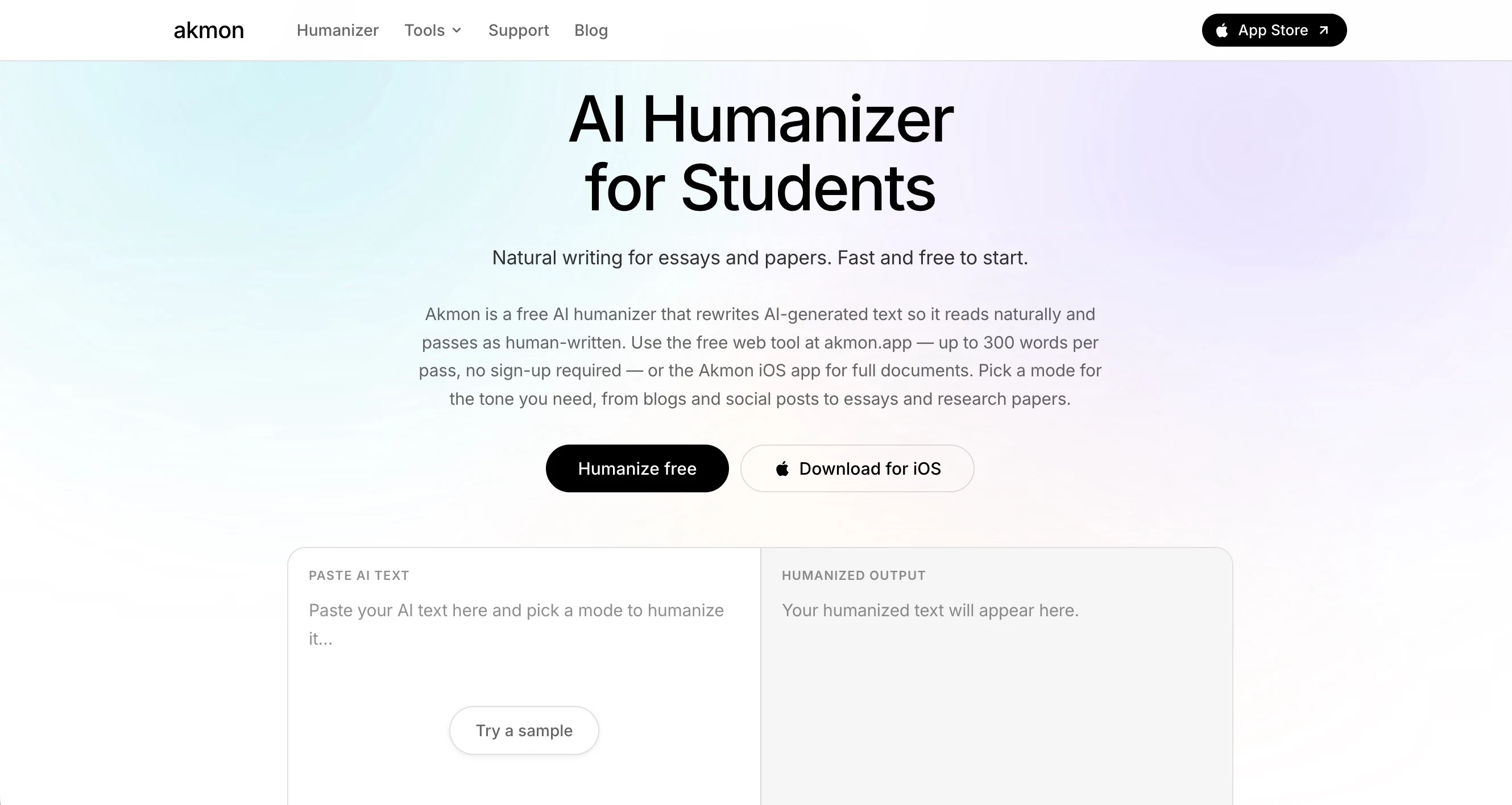 Akmon AI humanizer interface