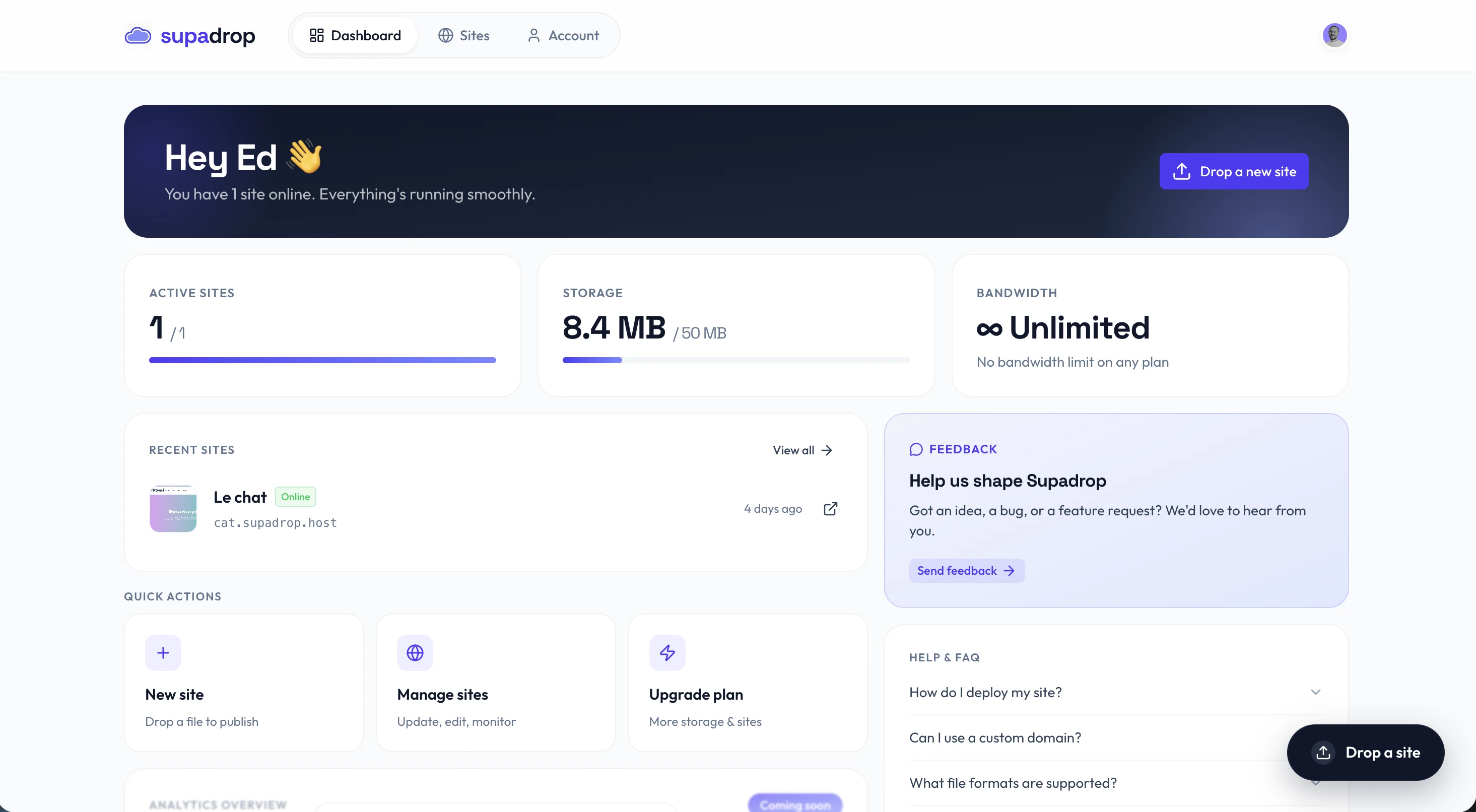 Supadrop instant static site hosting