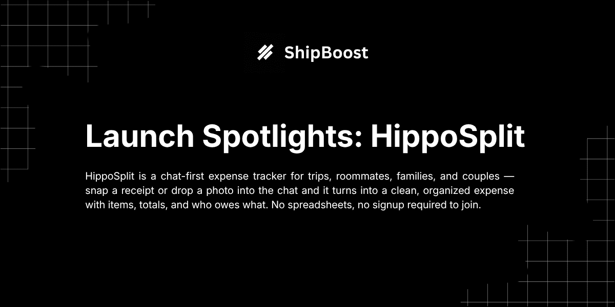 HippoSplit chat-first expense tracker — Launch Spotlight cover