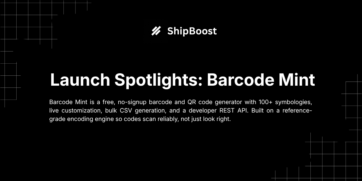 Barcode Mint free barcode and QR code generator — Launch Spotlight cover