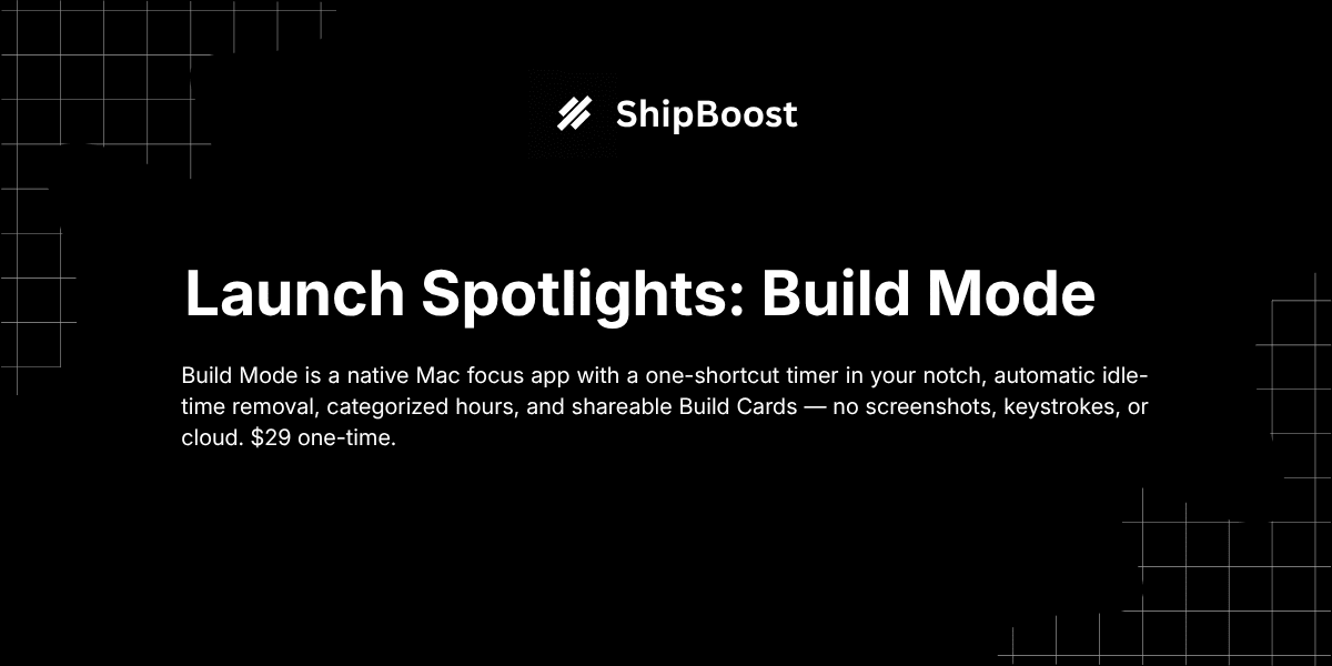 Build Mode private Mac time tracker — Launch Spotlight cover