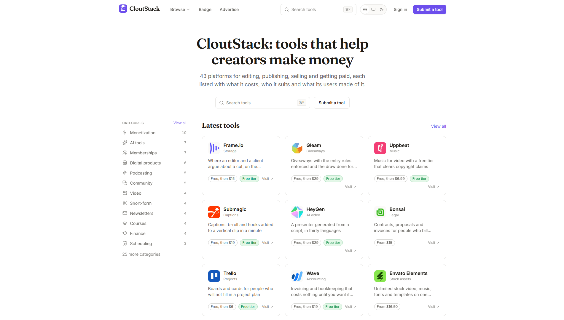 CloutStack creator economy tools directory
