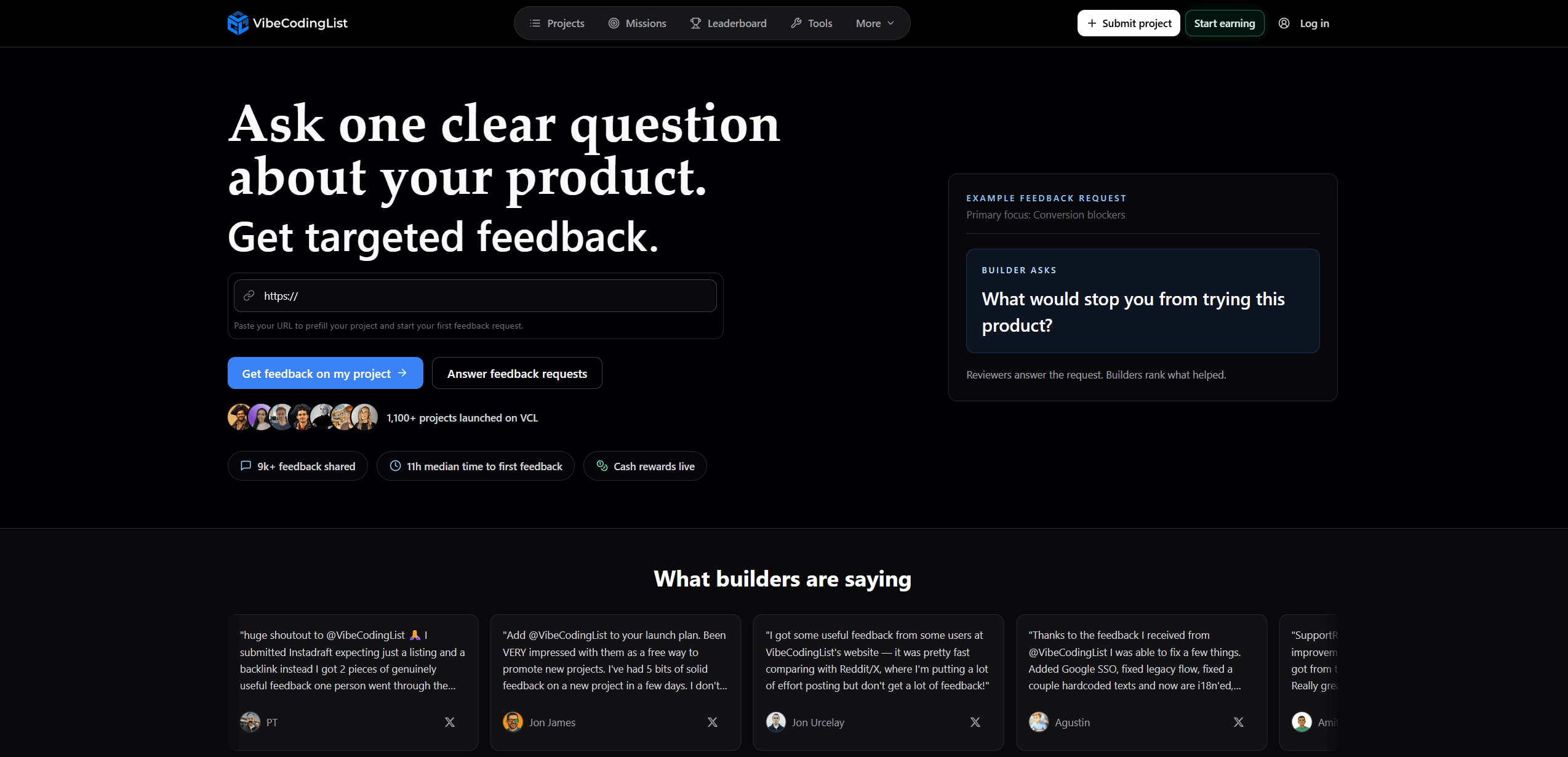 VibeCodingList builder feedback network