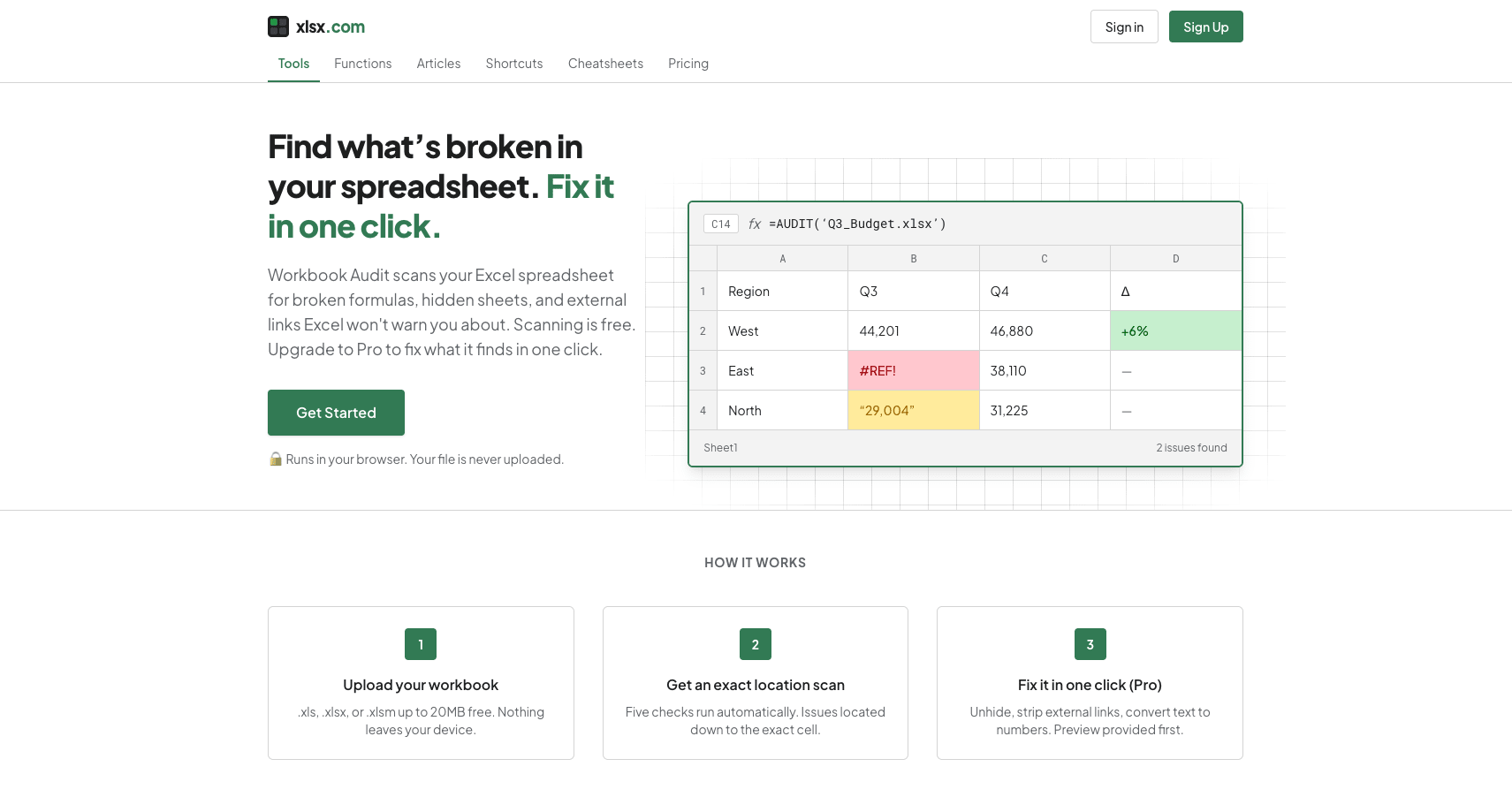 XLSX one-click fix with preview