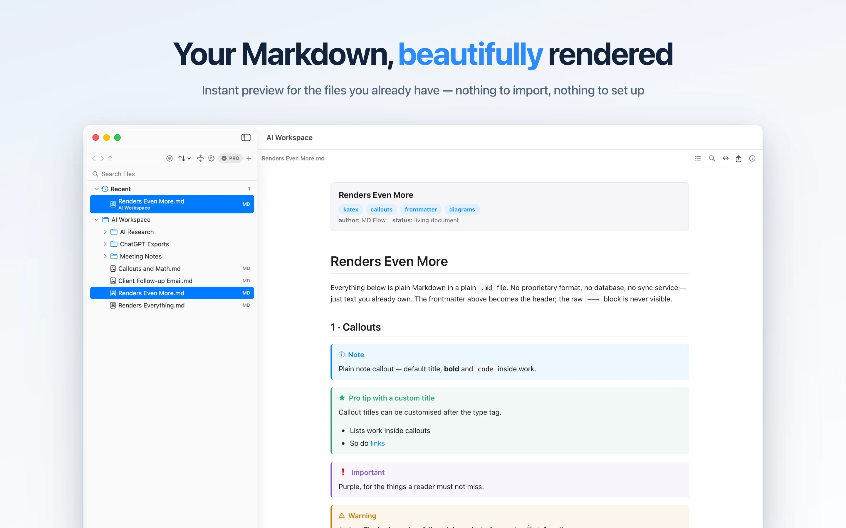 MD Flow rendering a Markdown document