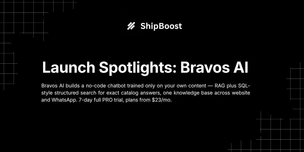 Bravos AI no-code chatbot builder — Launch Spotlight cover