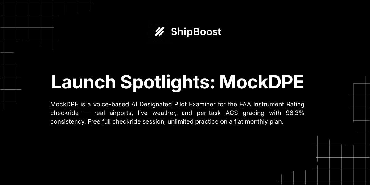 MockDPE AI FAA checkride examiner — Launch Spotlight cover