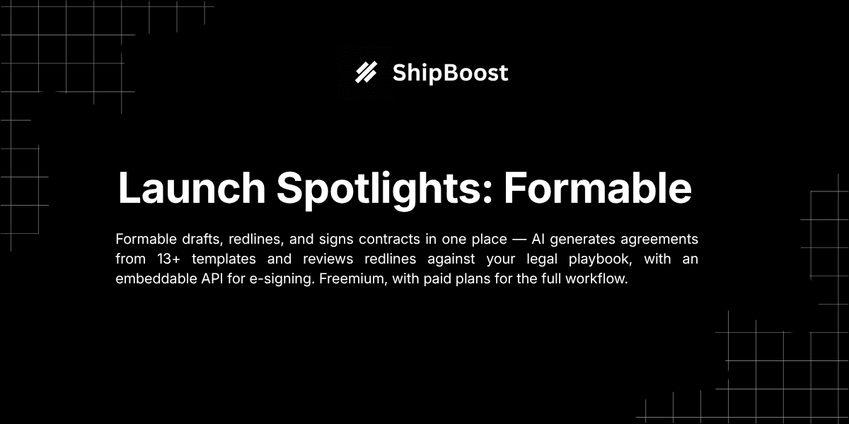 Formable AI contract drafting and e-signing — Launch Spotlight cover