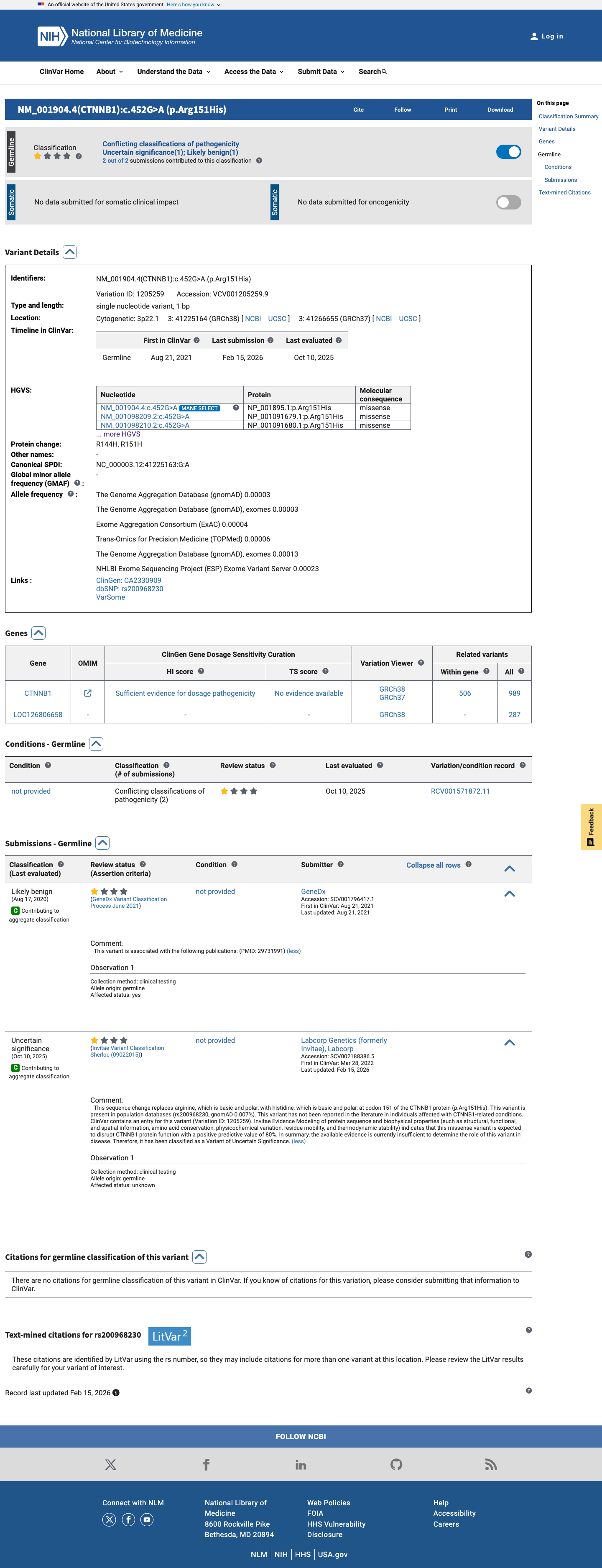 ClinVar screenshot
