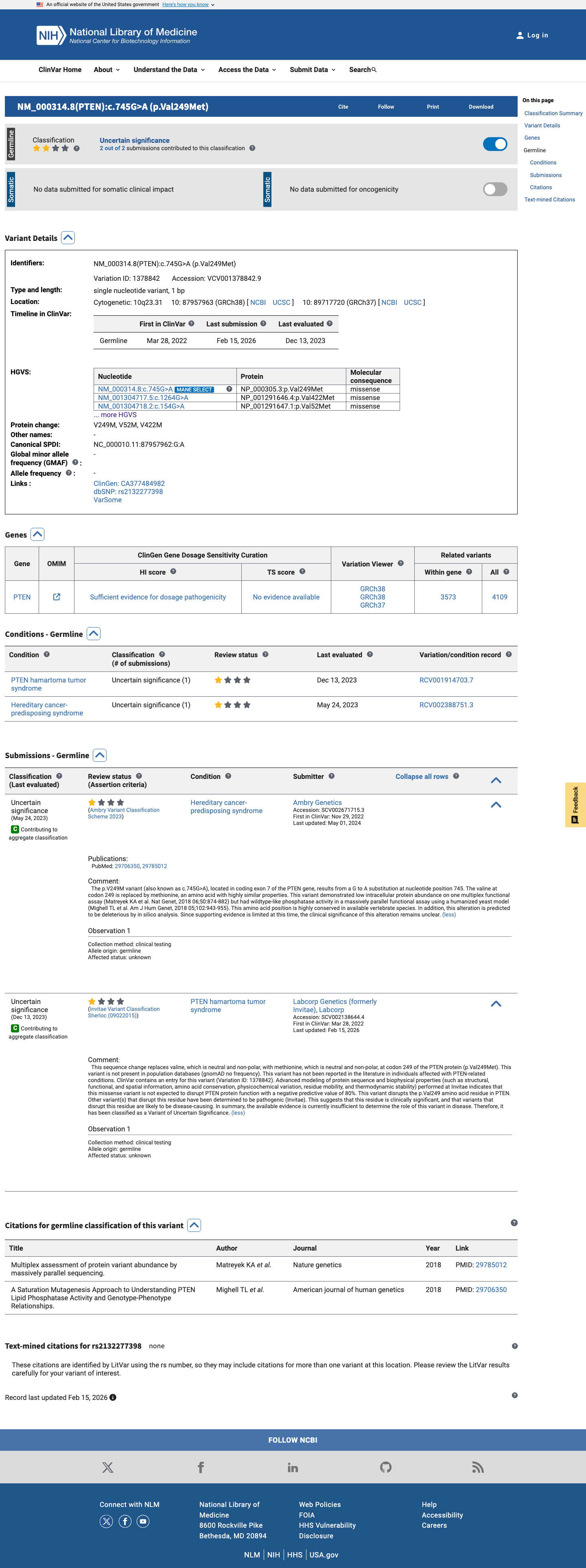 ClinVar screenshot