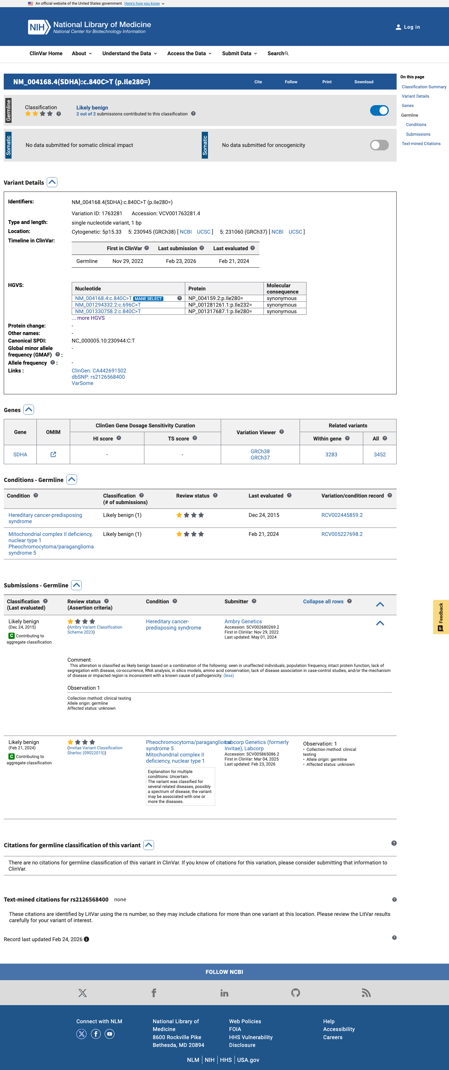 ClinVar screenshot