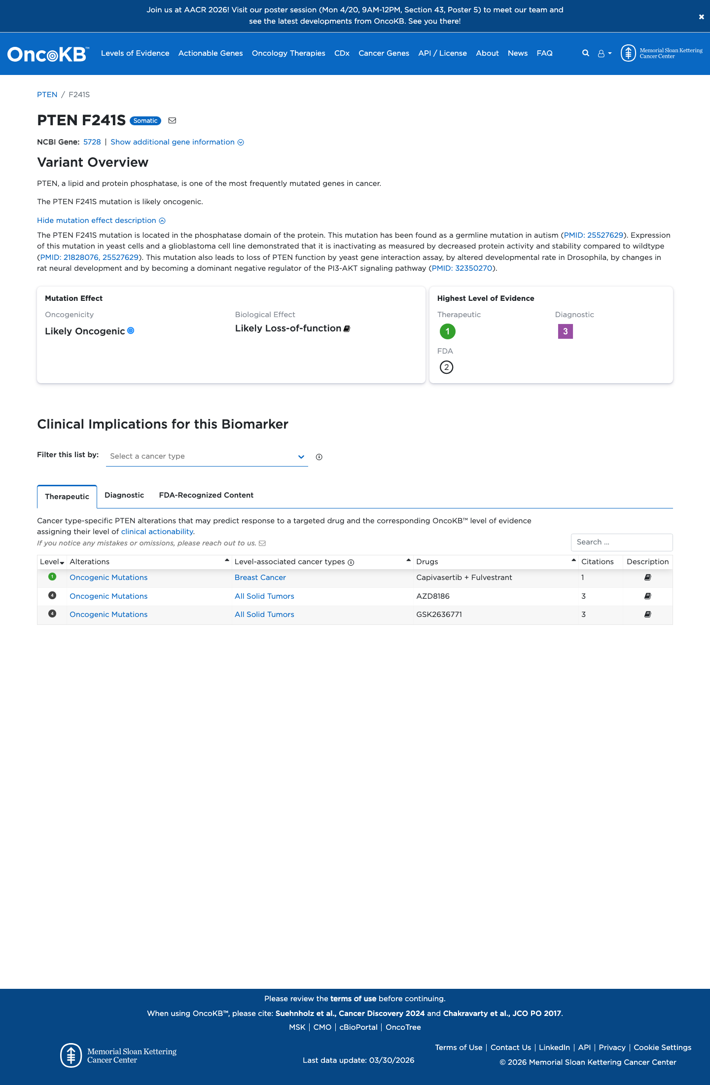 Functional / OncoKB screenshot