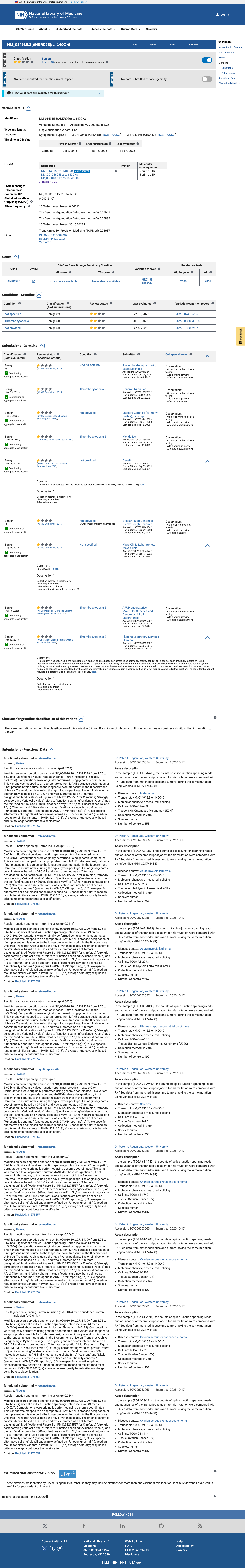 ClinVar screenshot
