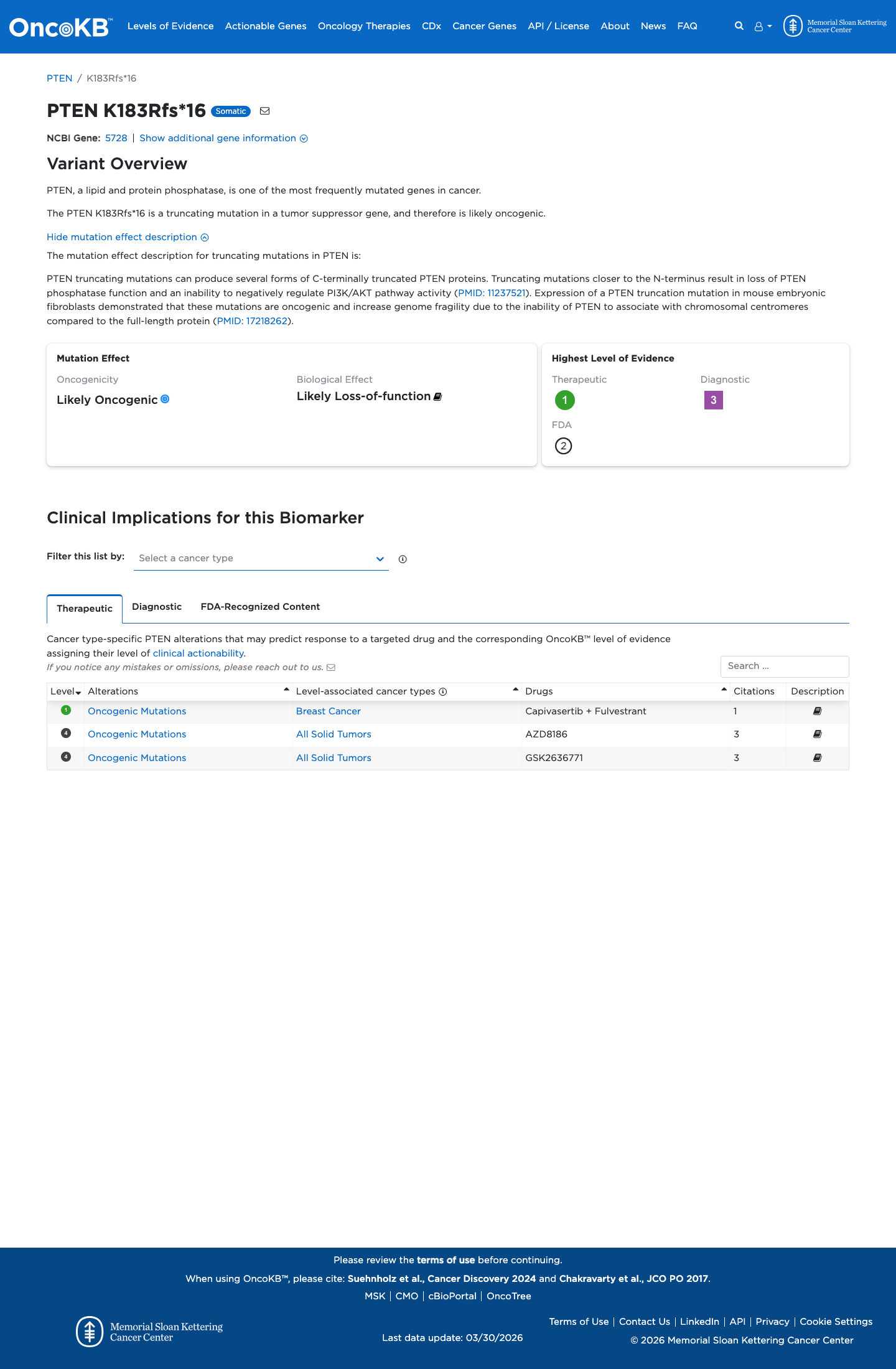 Functional / OncoKB screenshot