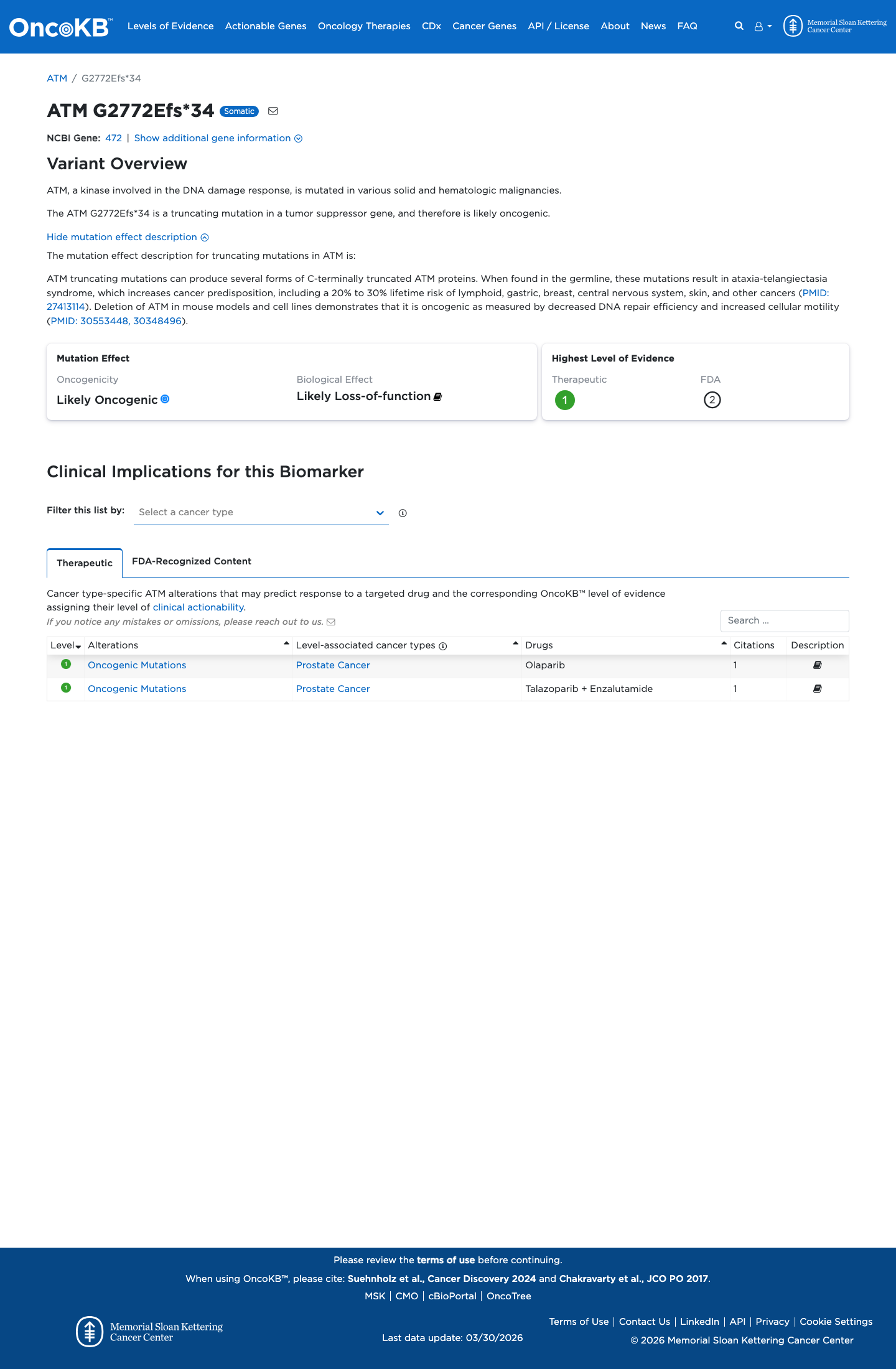 Functional / OncoKB screenshot
