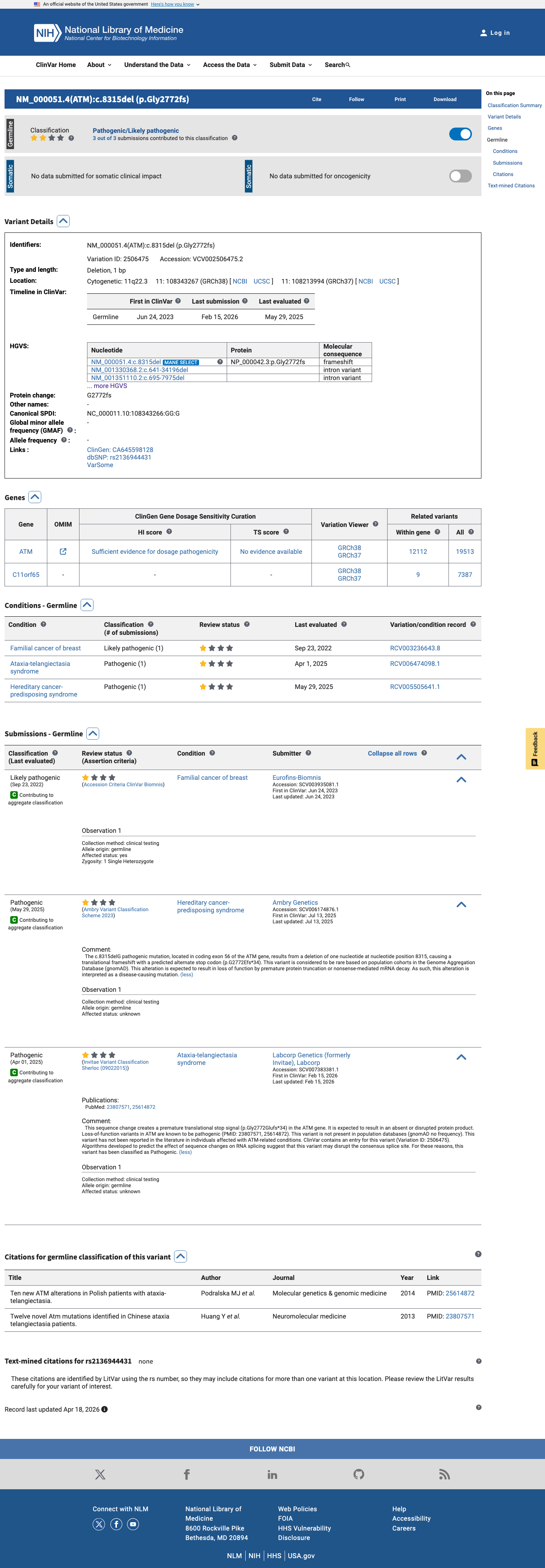ClinVar screenshot