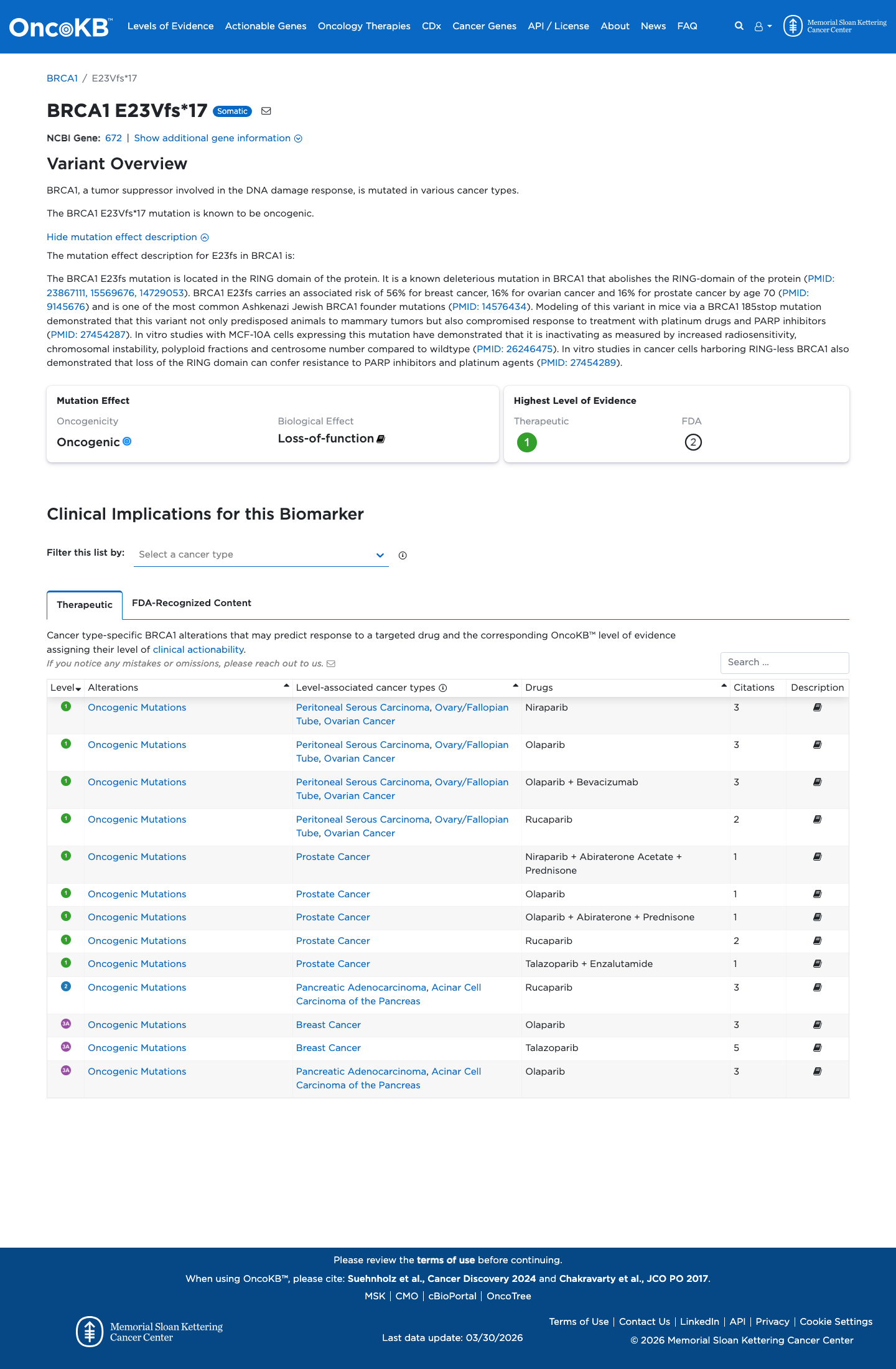 Functional / OncoKB screenshot