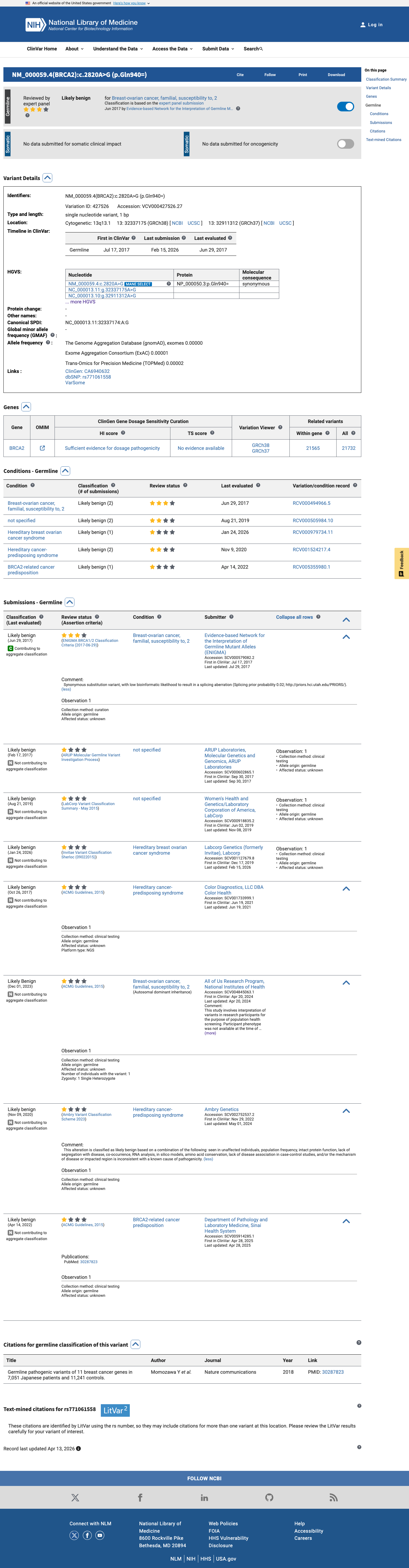 ClinVar screenshot