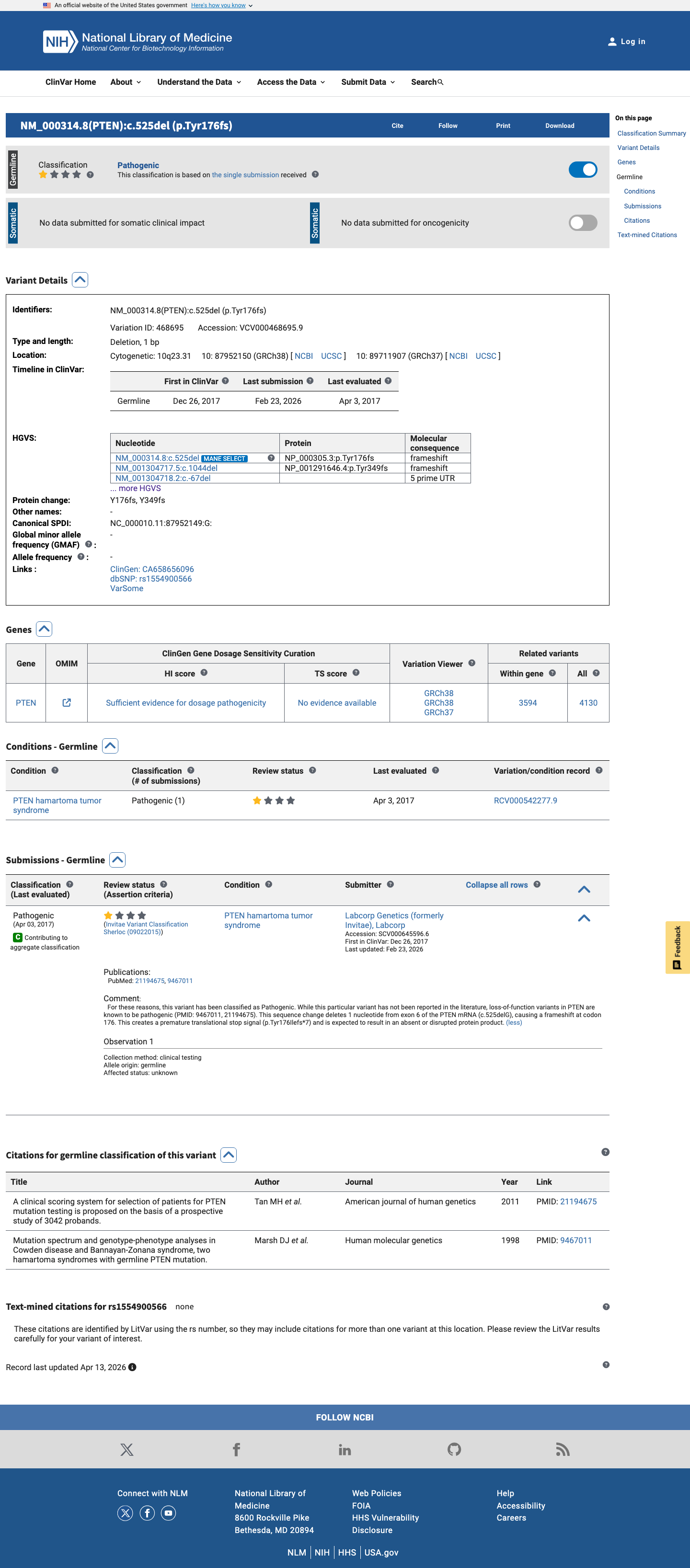 ClinVar screenshot