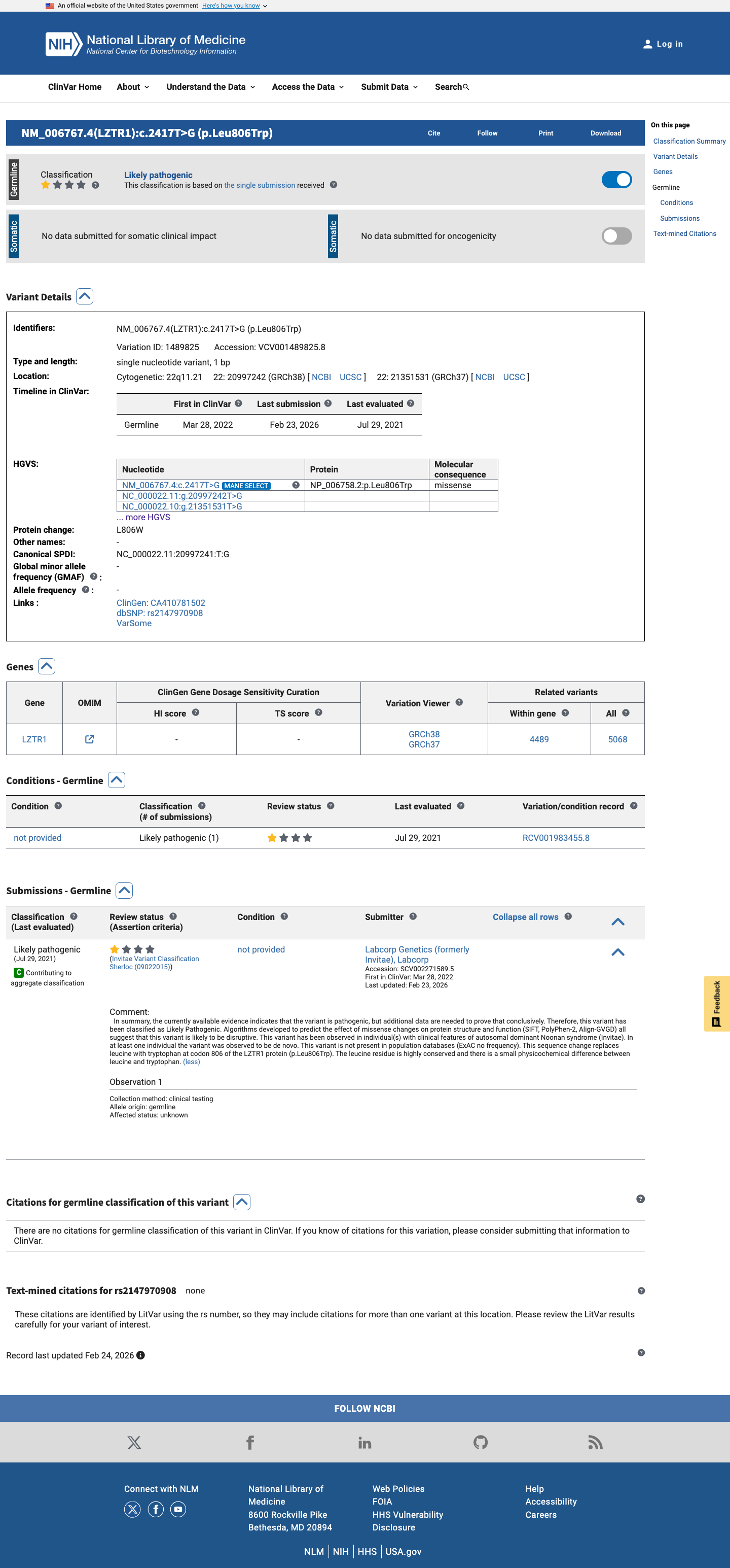 ClinVar screenshot