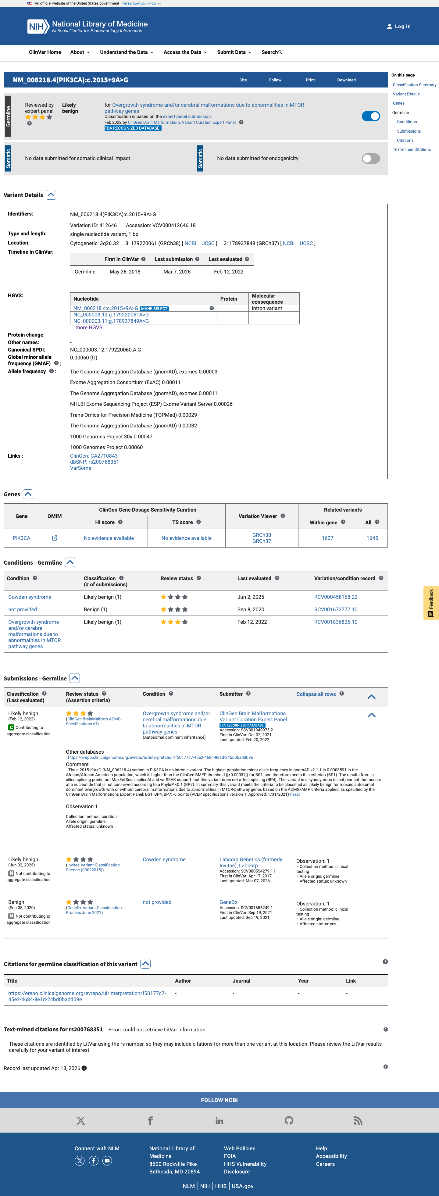 ClinVar screenshot