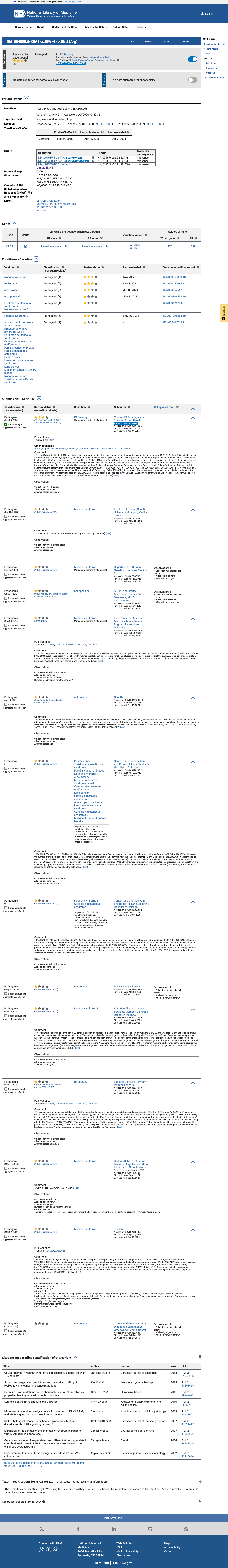 ClinVar evidence