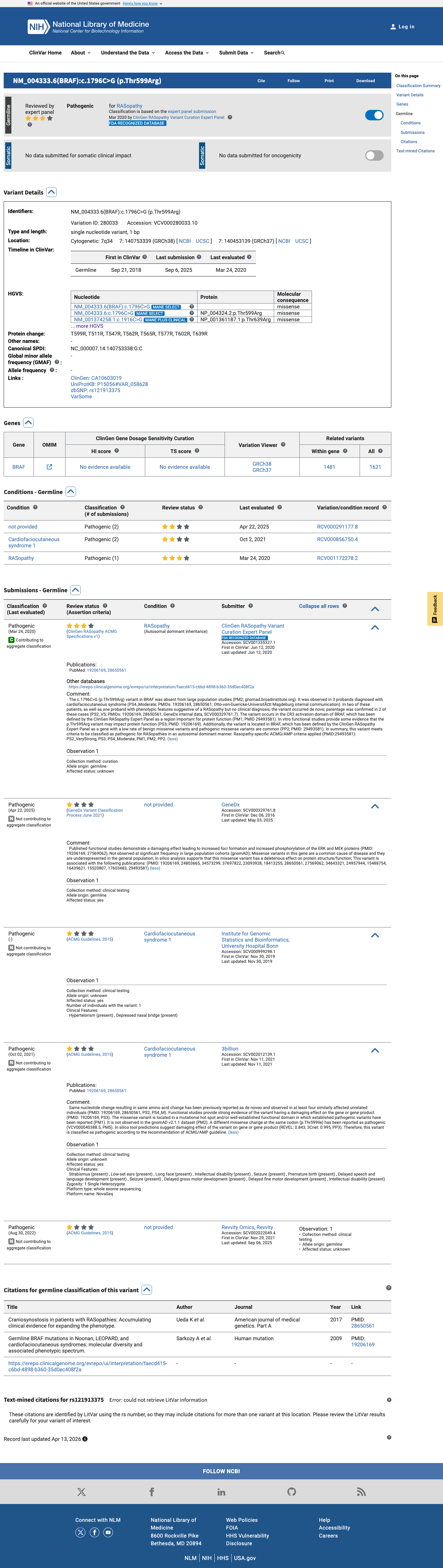 ClinVar screenshot