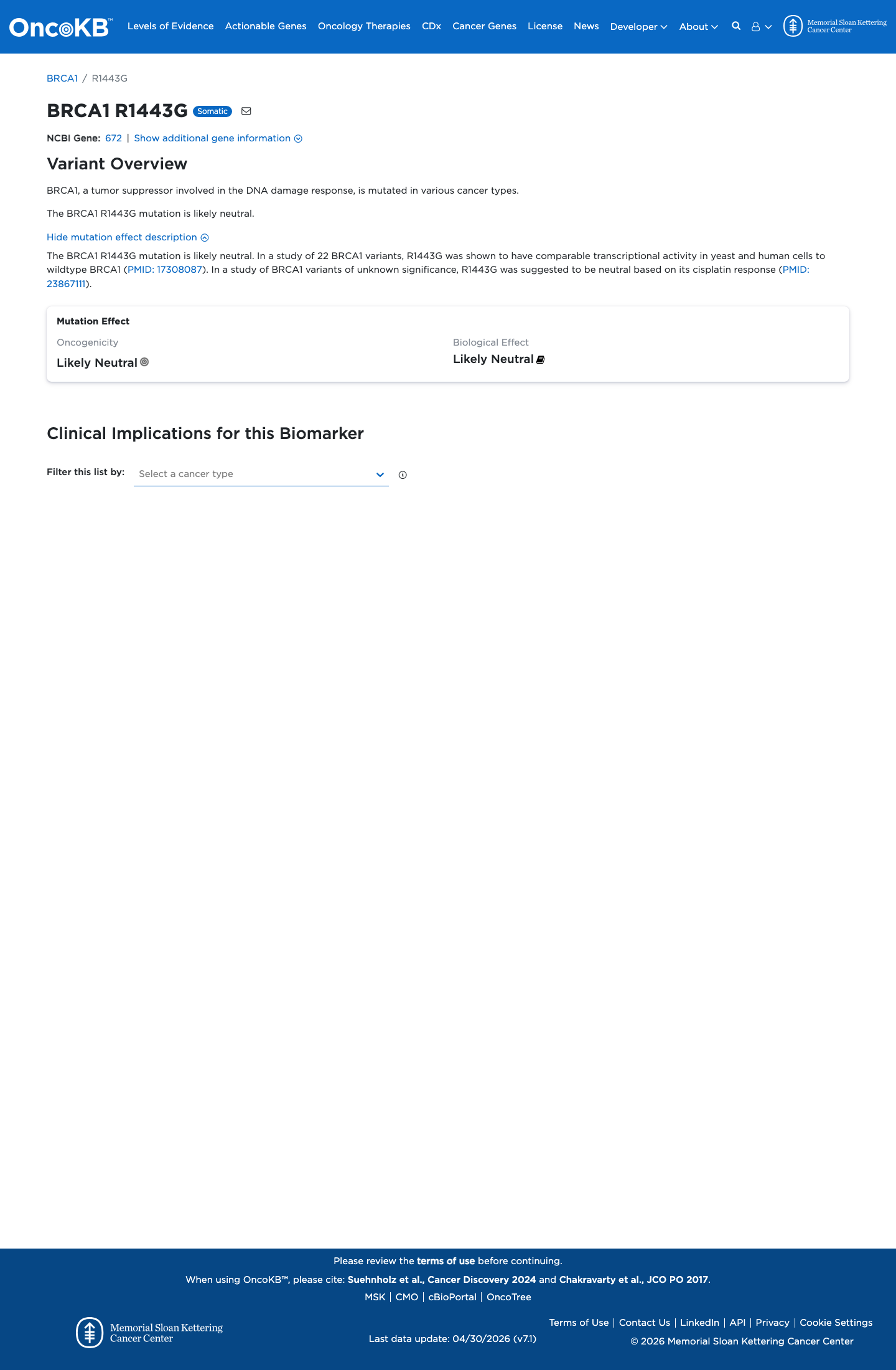 Functional / OncoKB screenshot