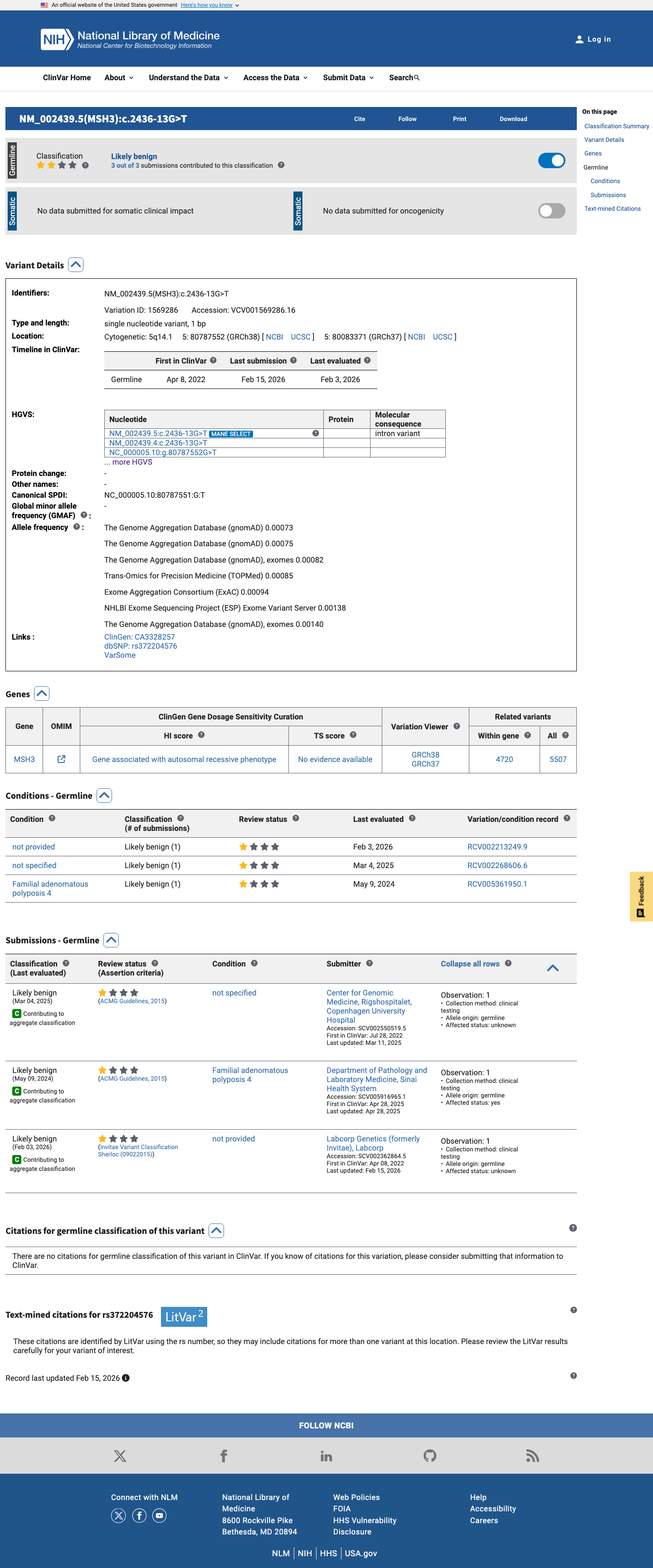 ClinVar screenshot