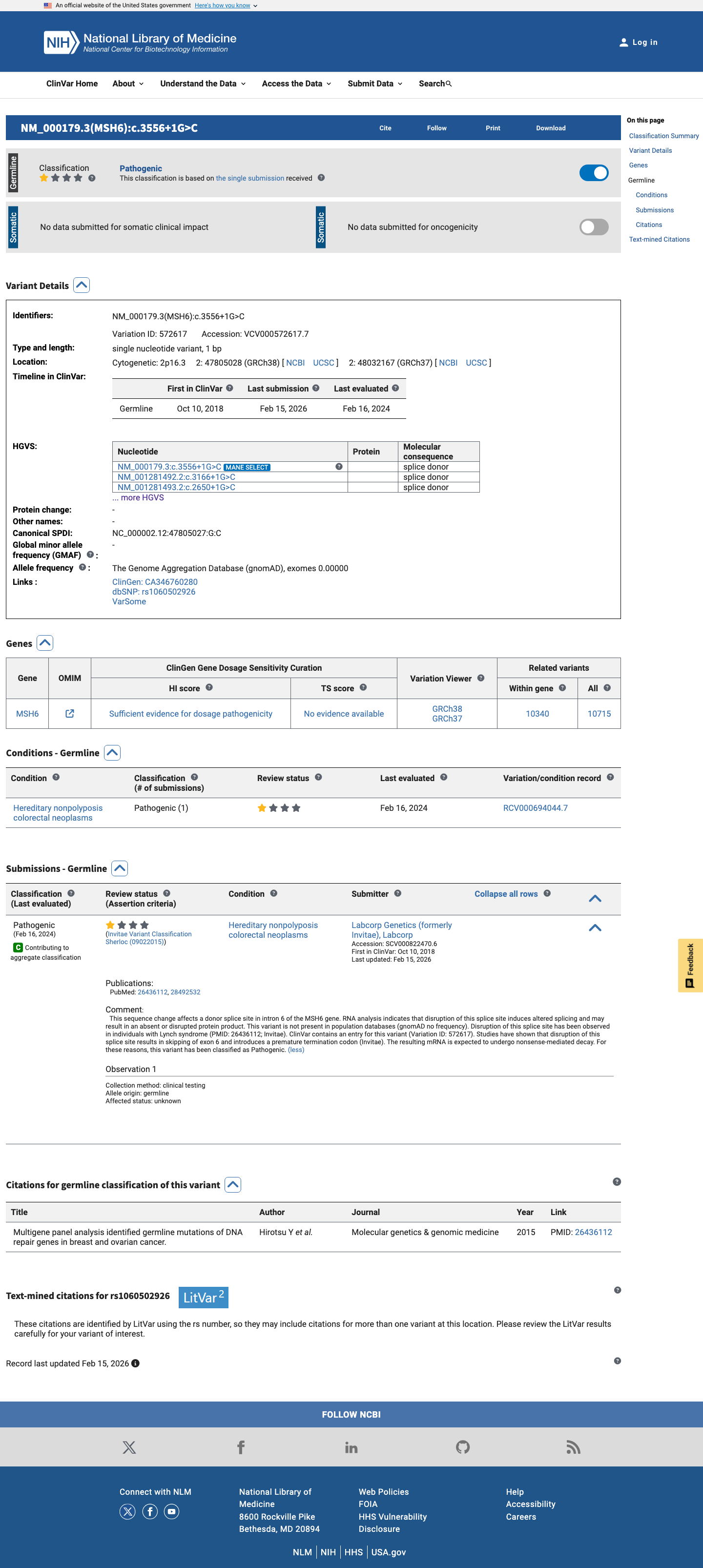 ClinVar screenshot