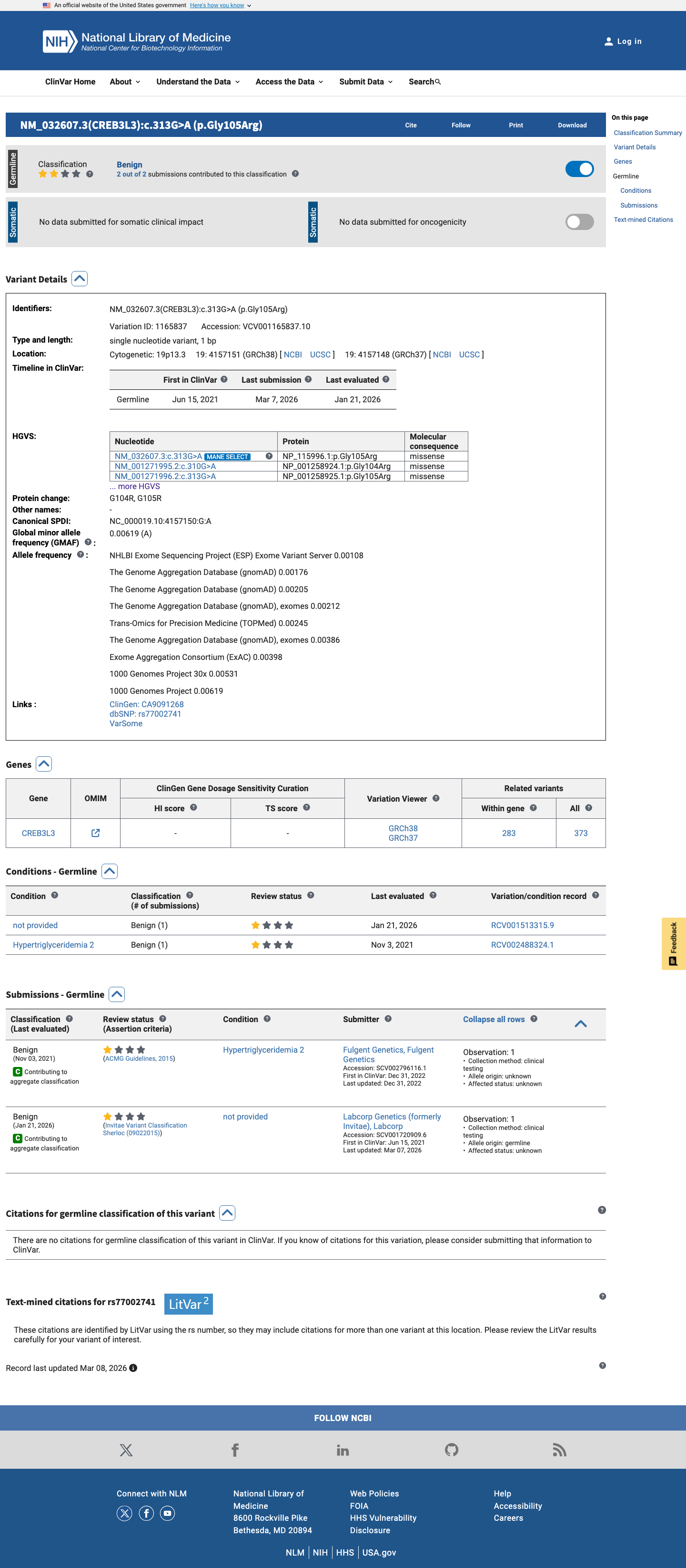 ClinVar screenshot