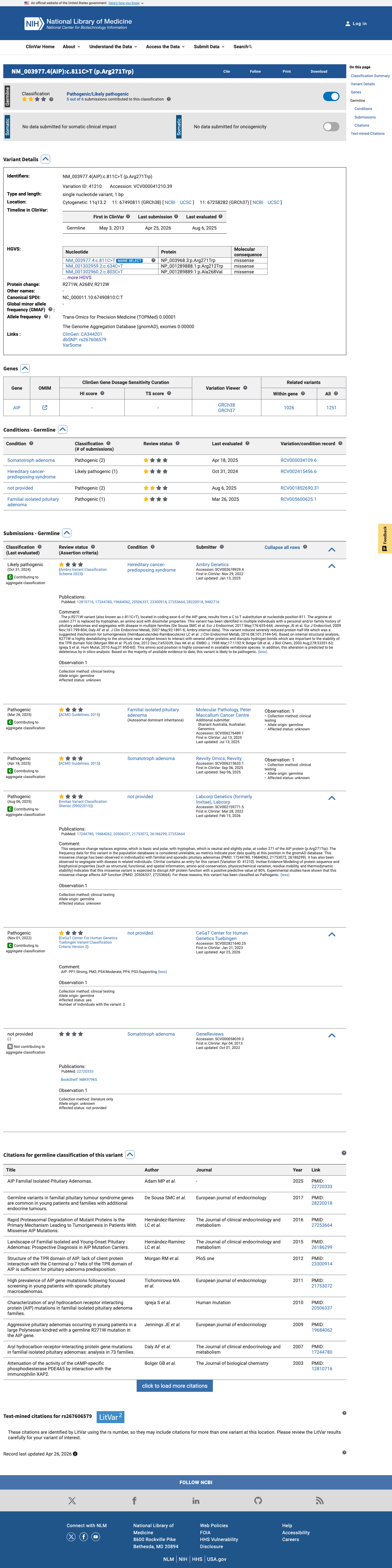 ClinVar evidence