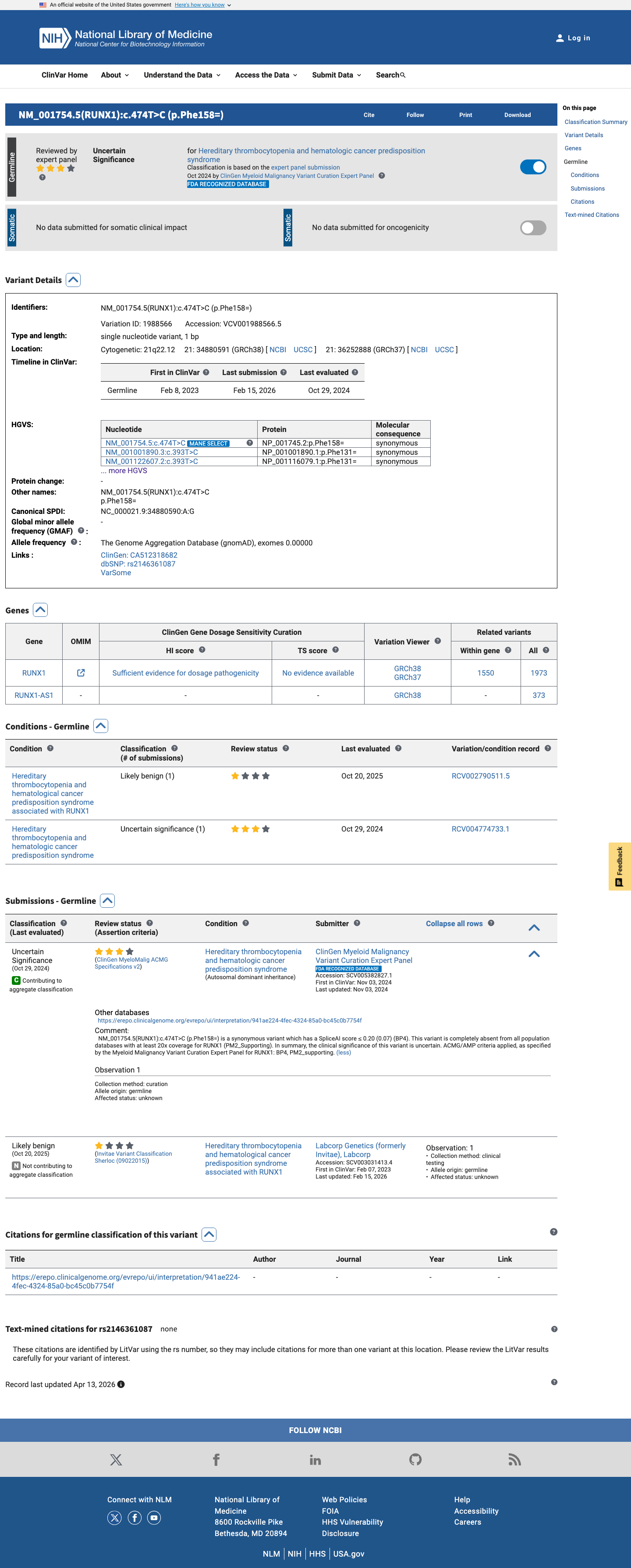 ClinVar screenshot