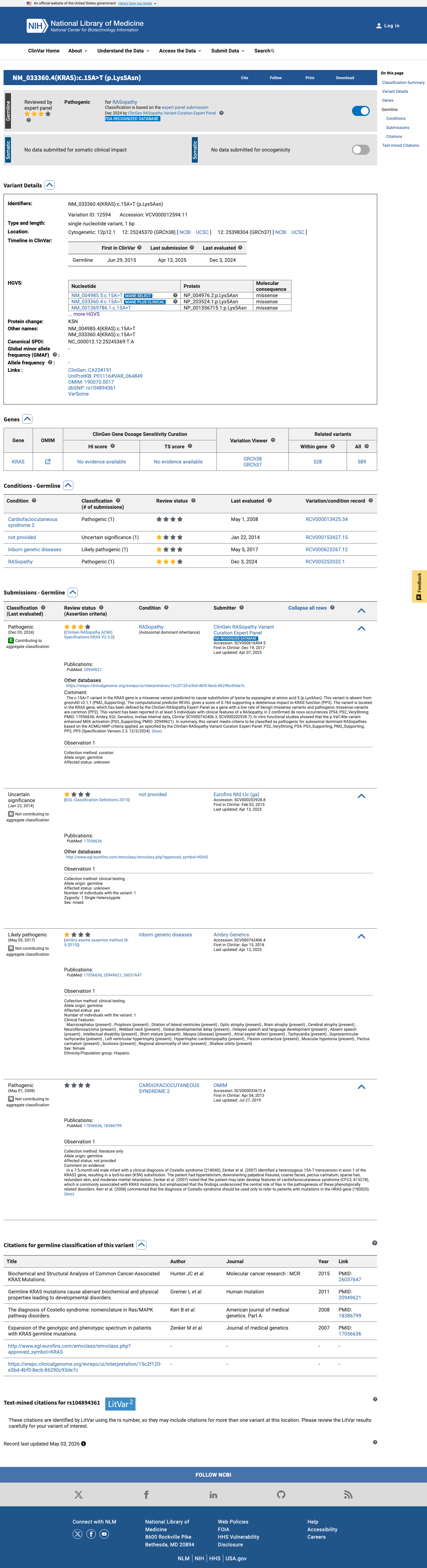 ClinVar screenshot