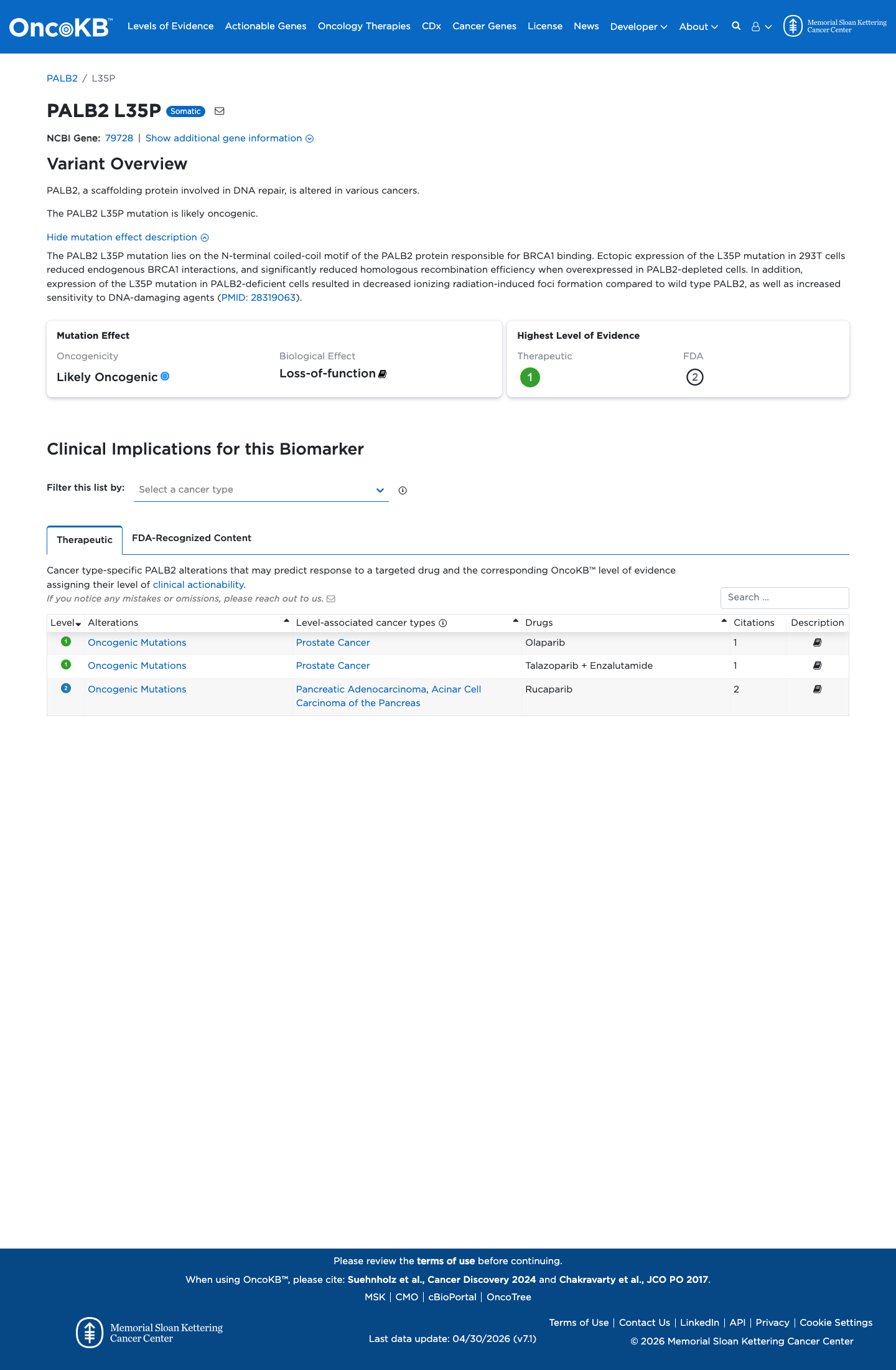 Functional / OncoKB screenshot