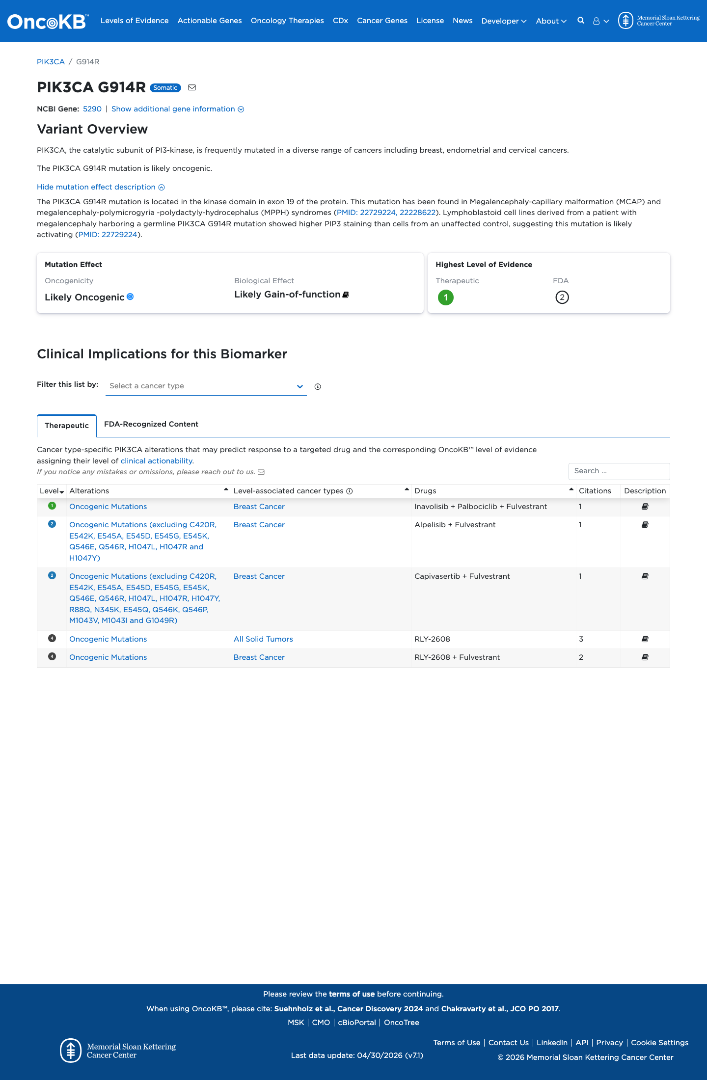 Functional / OncoKB screenshot