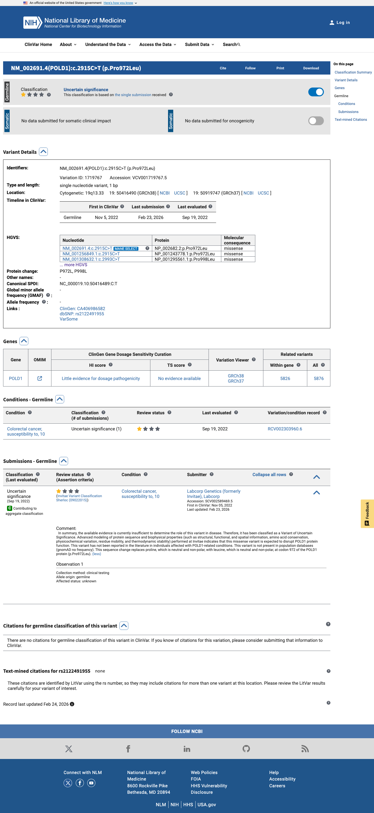 ClinVar screenshot