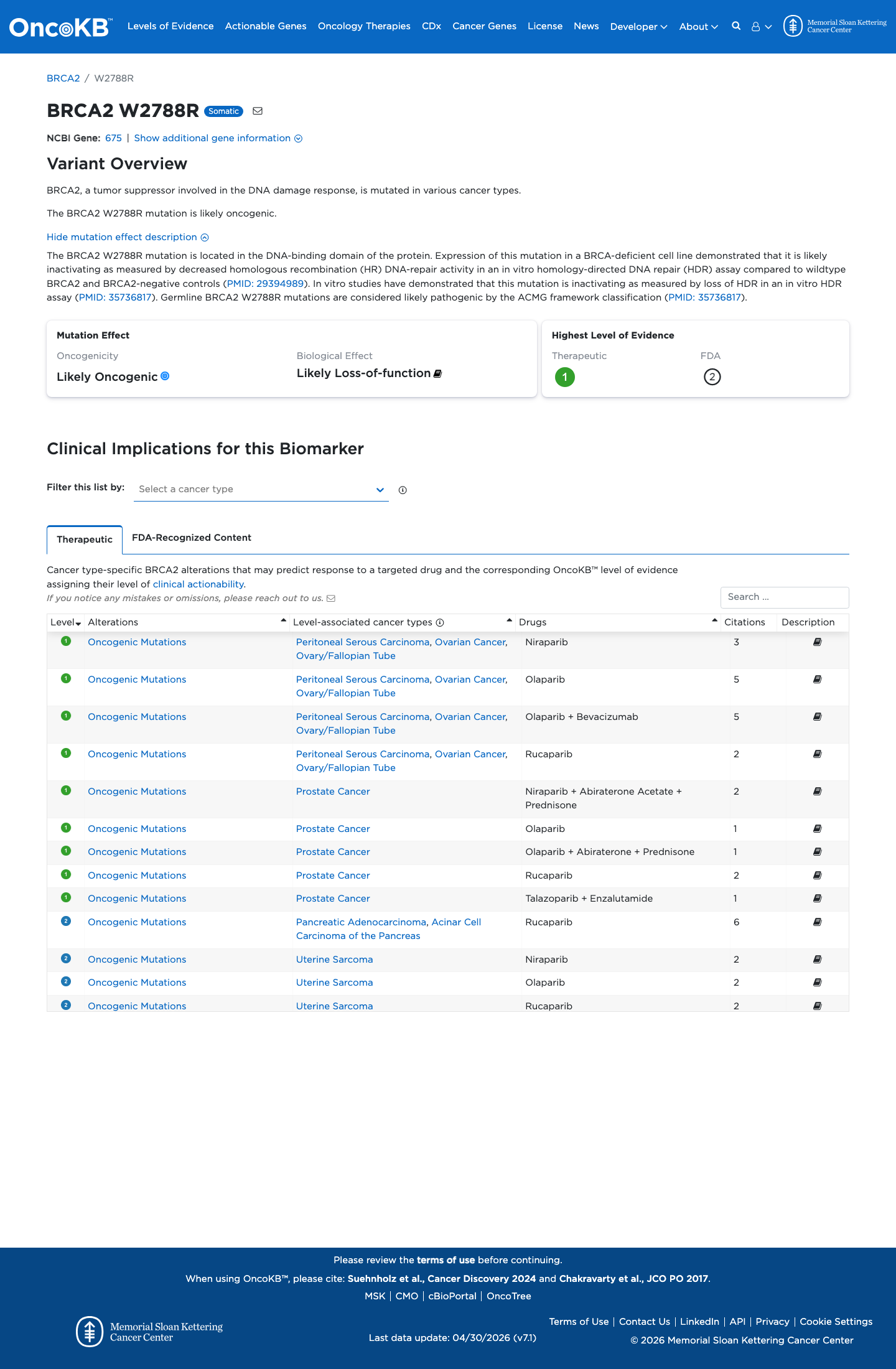 Functional / OncoKB screenshot