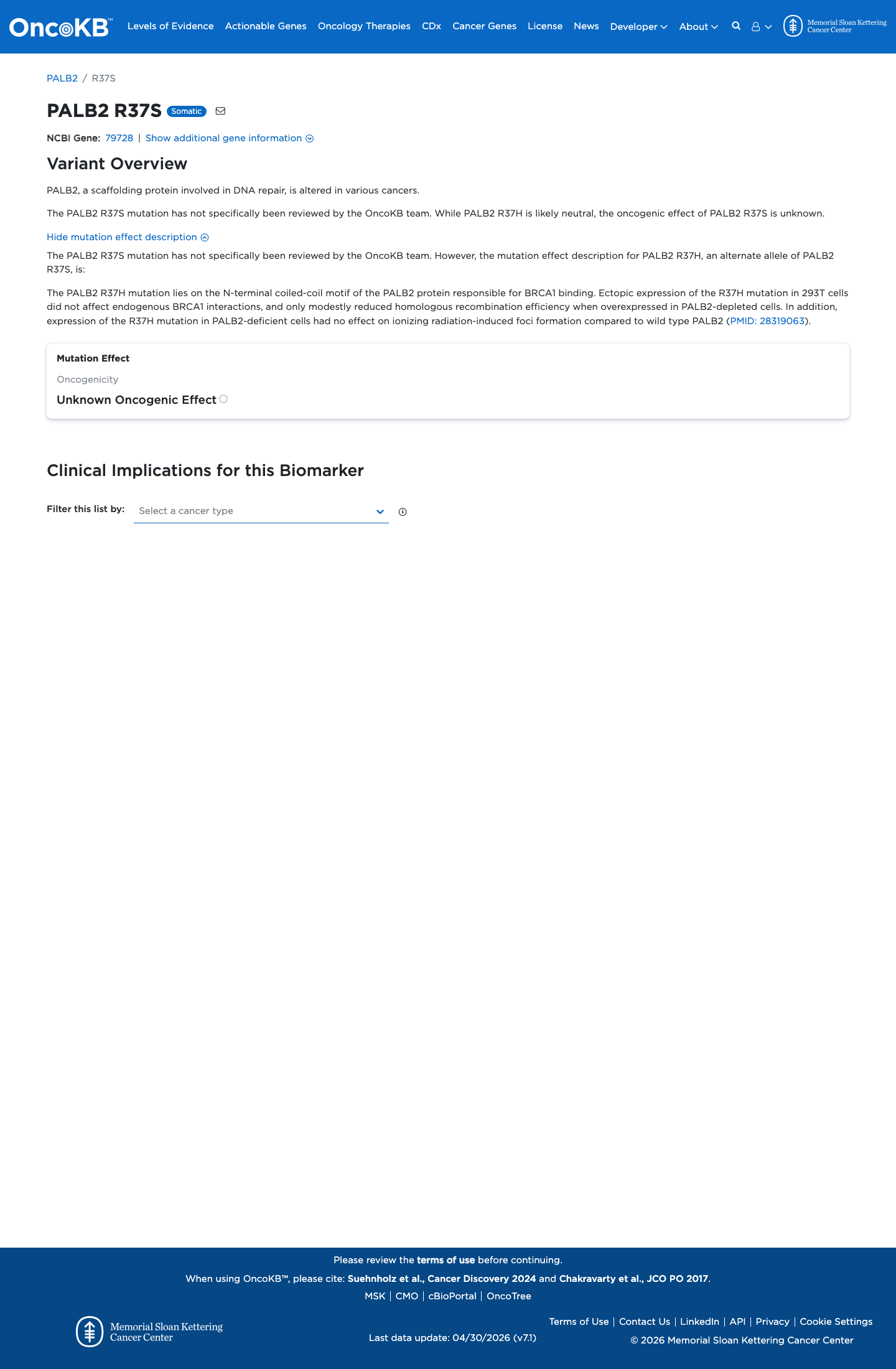 Functional / OncoKB screenshot