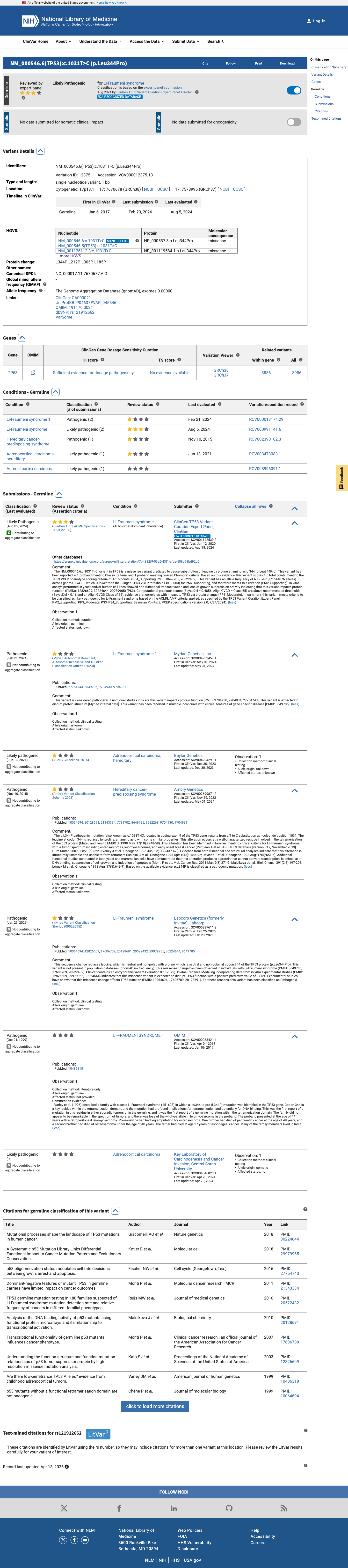ClinVar evidence
