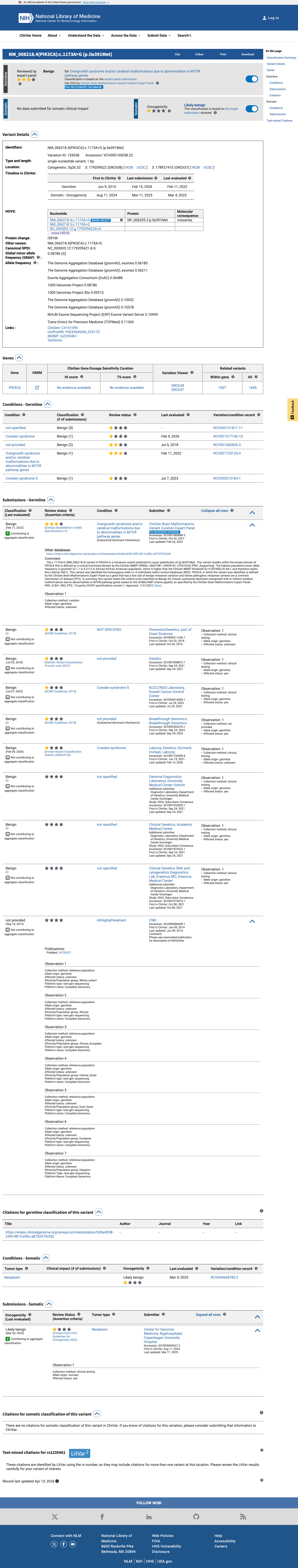 ClinVar evidence