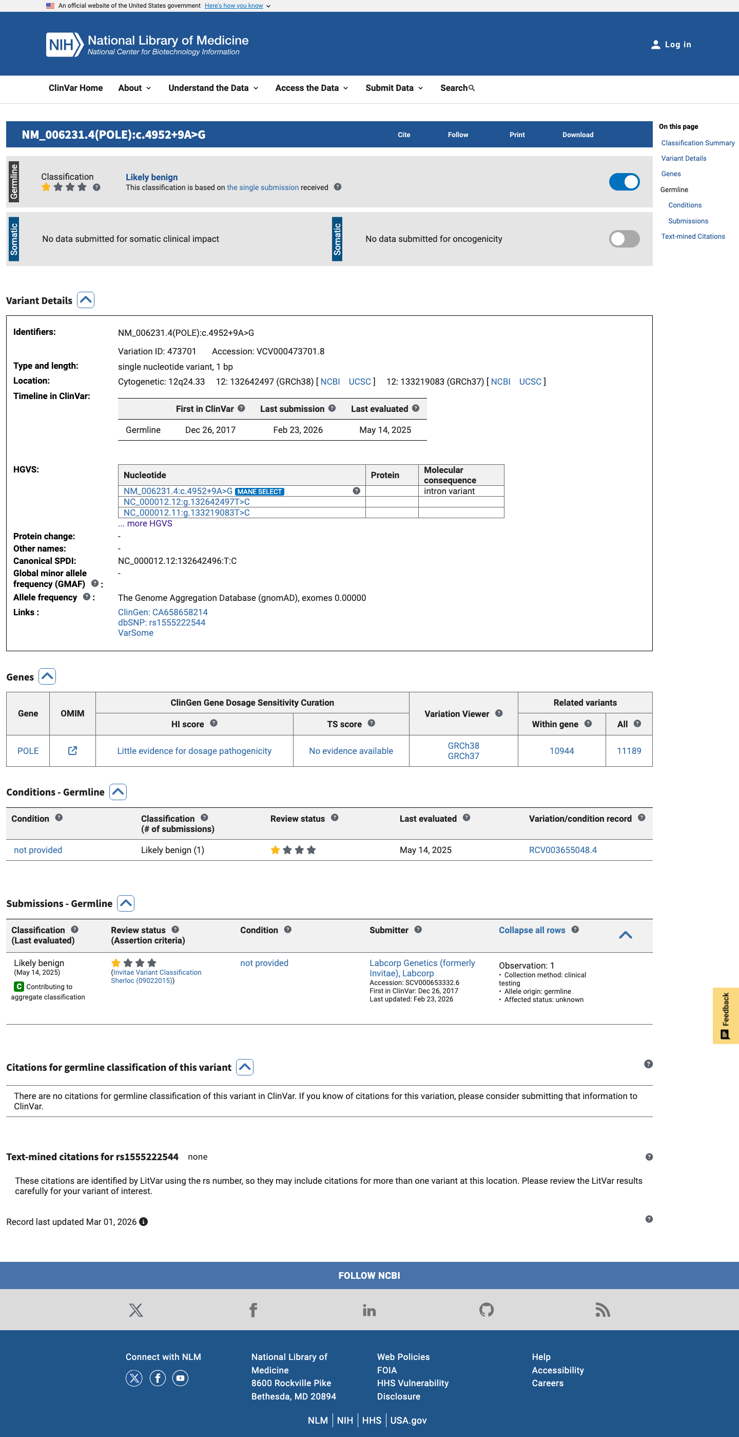 ClinVar screenshot