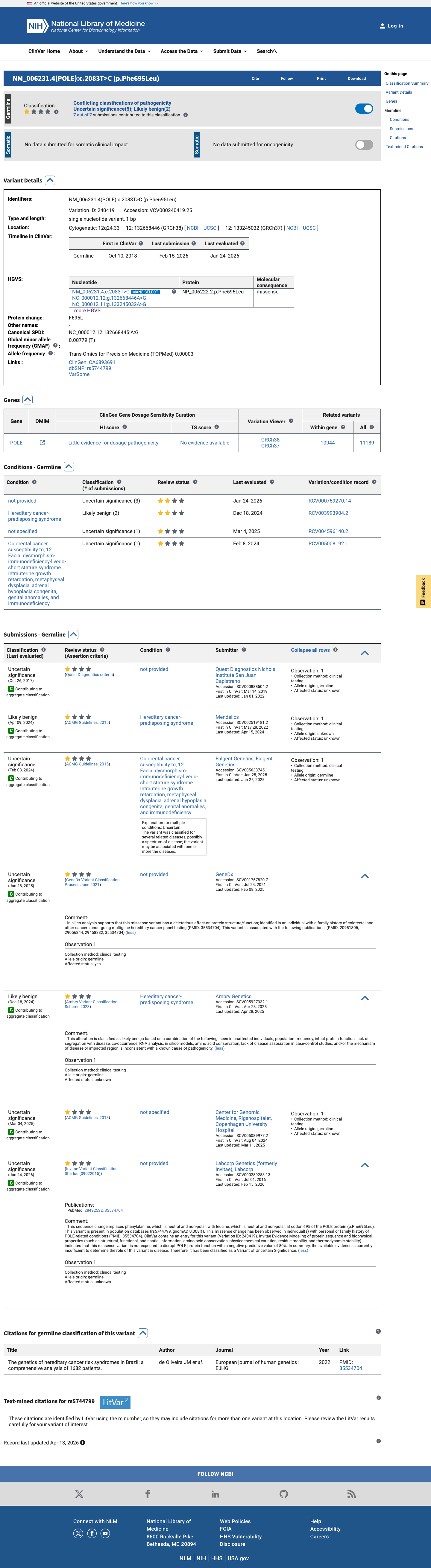 ClinVar screenshot