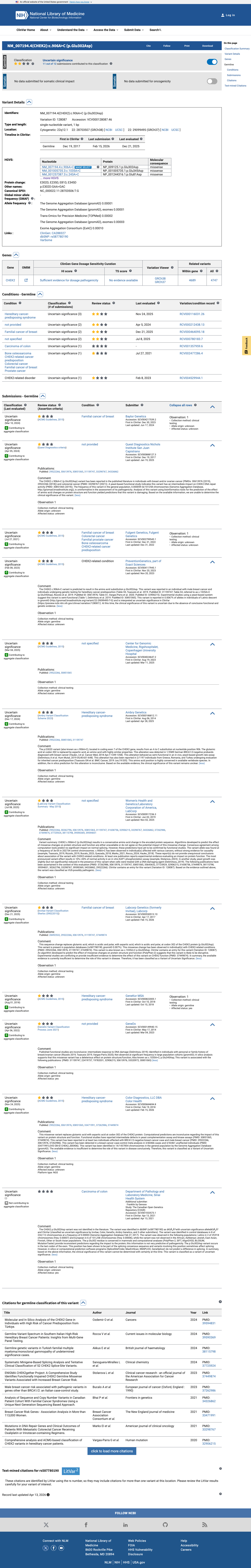 ClinVar evidence