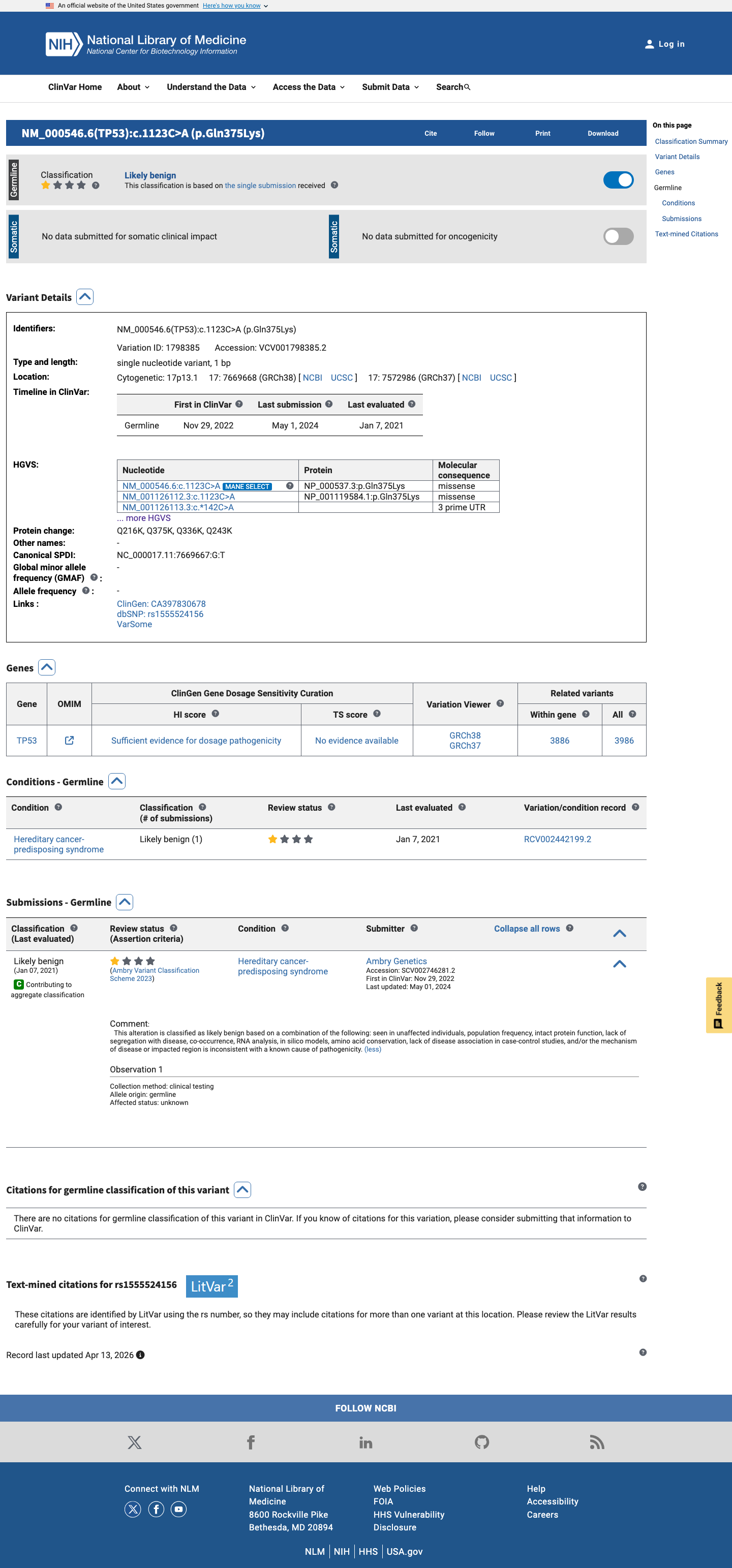 ClinVar screenshot