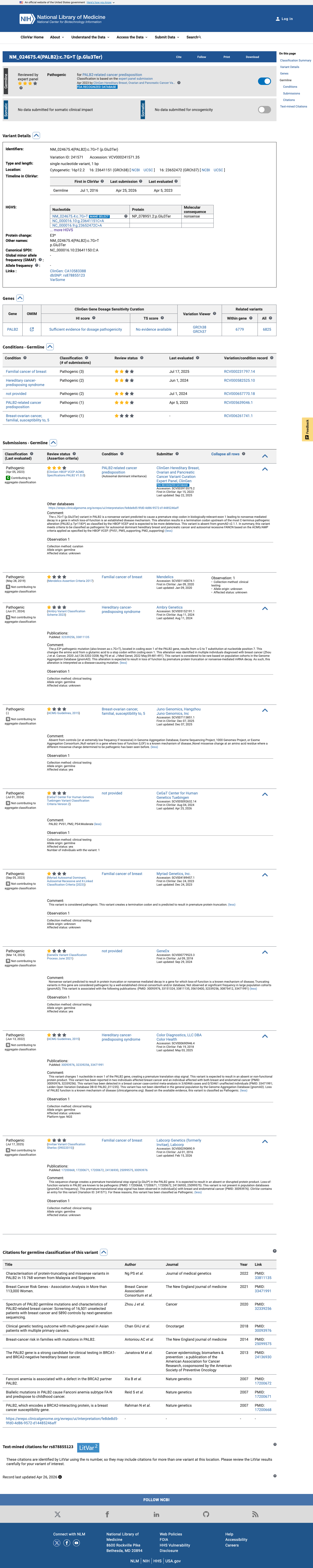 ClinVar evidence