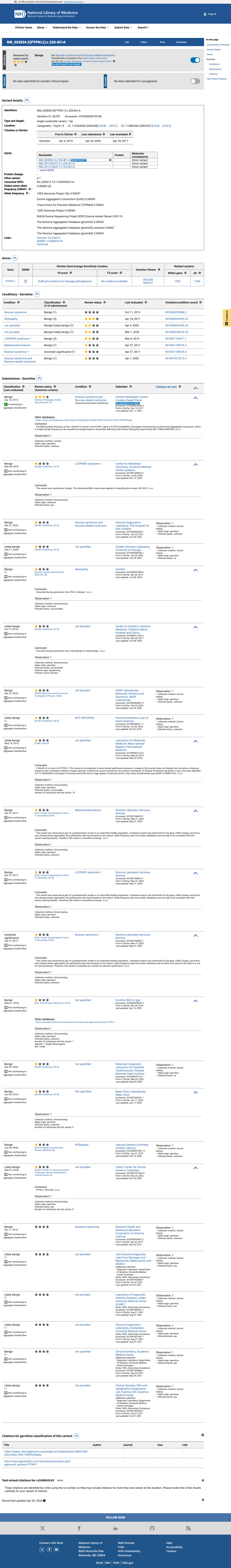 ClinVar evidence